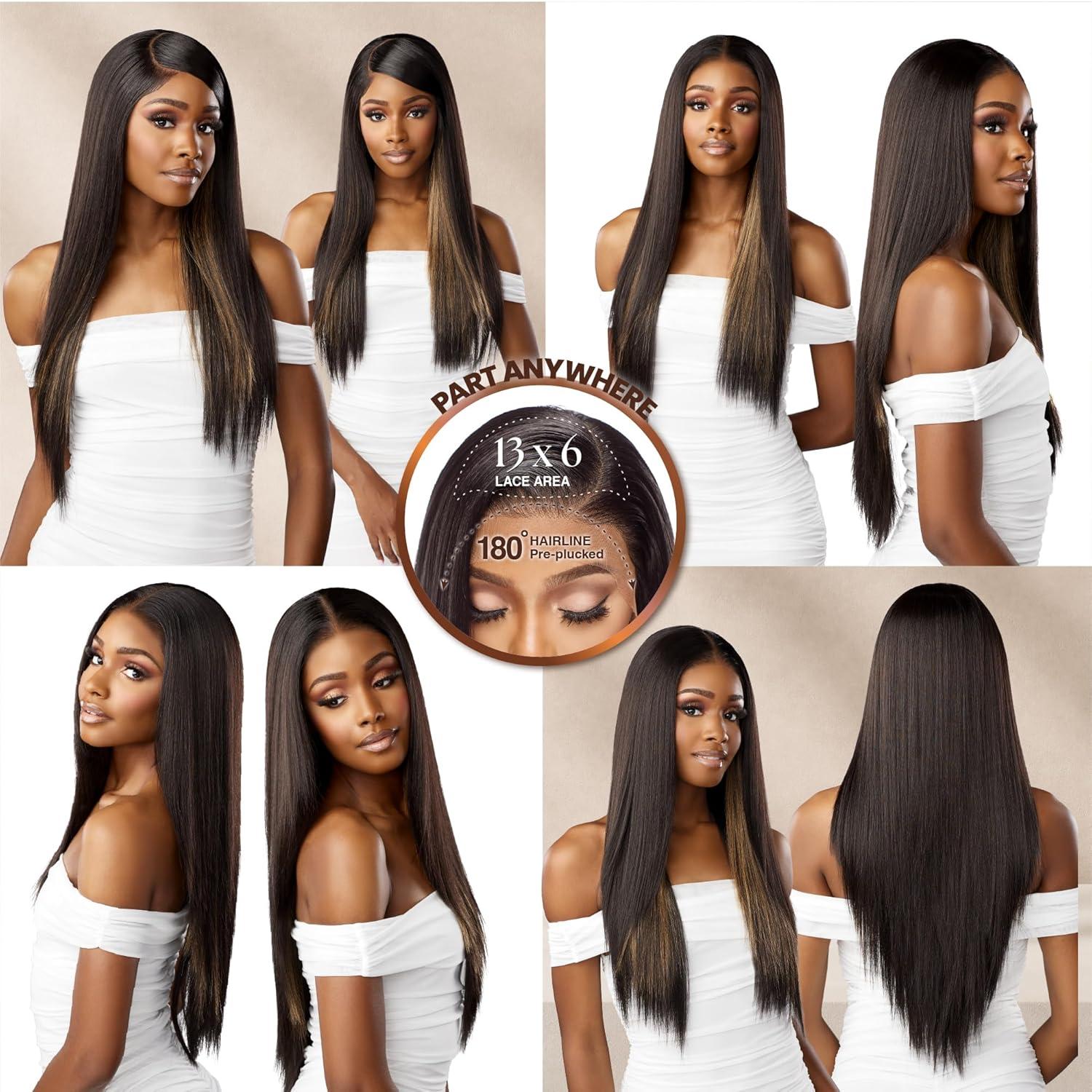imageSensationnel Bare Lace 13X6 Wigs Unit 1 Lacefrontal Glueless Synthetic 180 Degree Preplucked Hairline 1 JETBLACKLIGHTASHBROWN