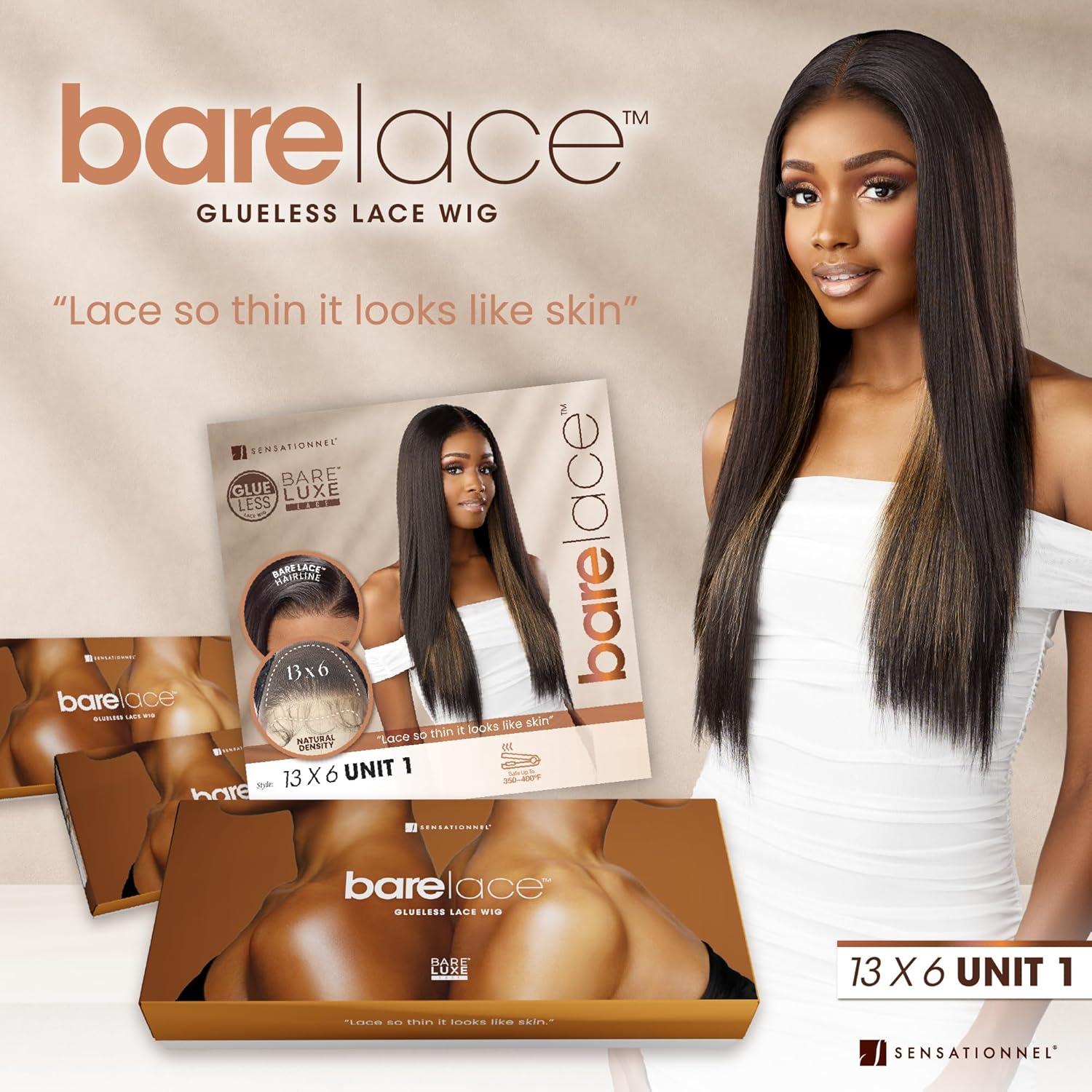 imageSensationnel Bare Lace 13X6 Wigs Unit 1 Lacefrontal Glueless Synthetic 180 Degree Preplucked Hairline 1 JETBLACKSHLIGHTASHBROWN