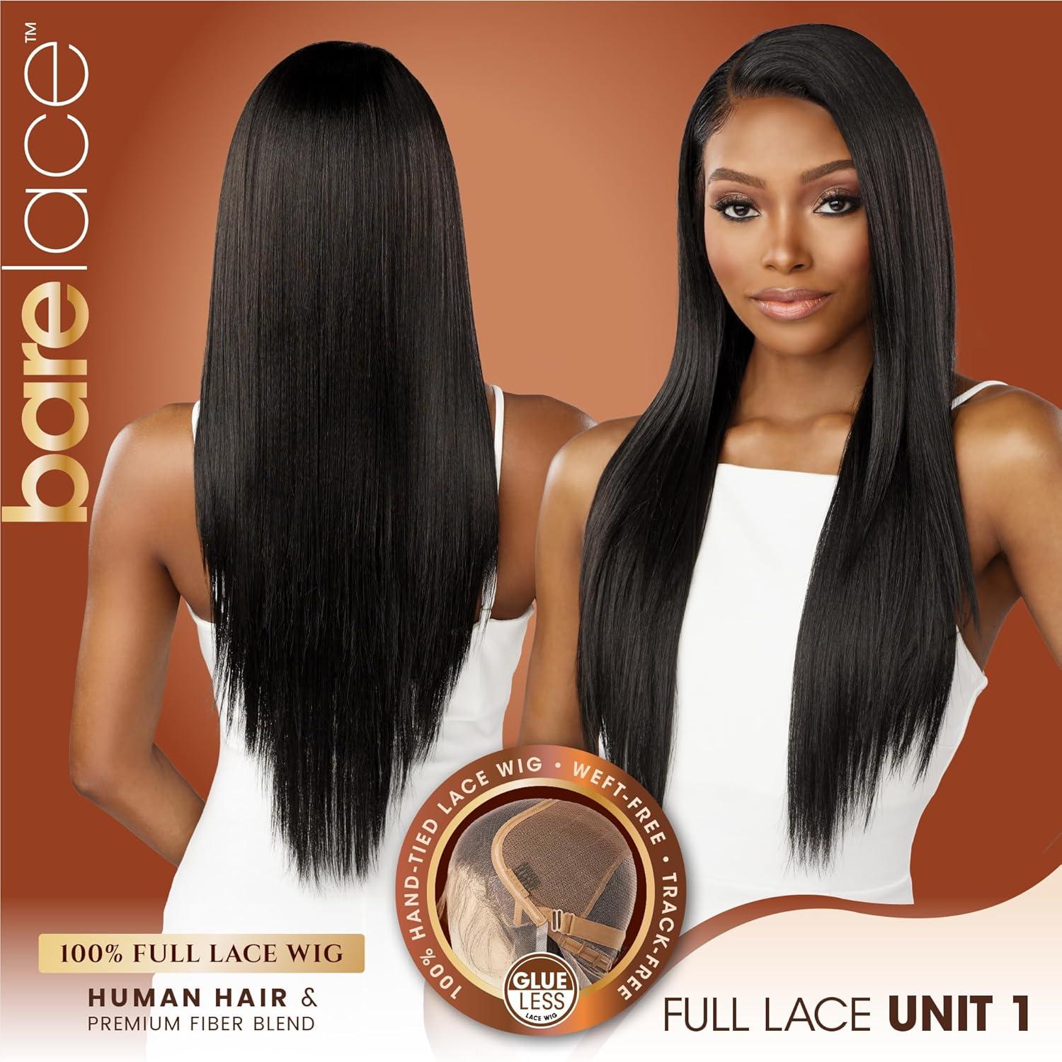 imageSensationnel Bare Lace Fulllace Wig Unit 1 Human Hair Blend All Lacefrontal Glueless Synthetic 180 Degree Preplucked Hairline 1 JETBLACK1 JETBLACK
