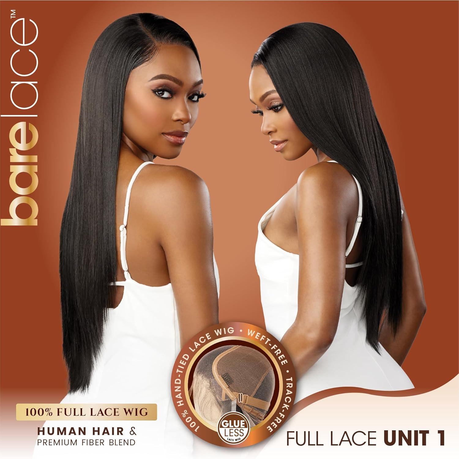 imageSensationnel Bare Lace Fulllace Wig Unit 1 Human Hair Blend All Lacefrontal Glueless Synthetic 180 Degree Preplucked Hairline 1 JETBLACKMOCHABROWN