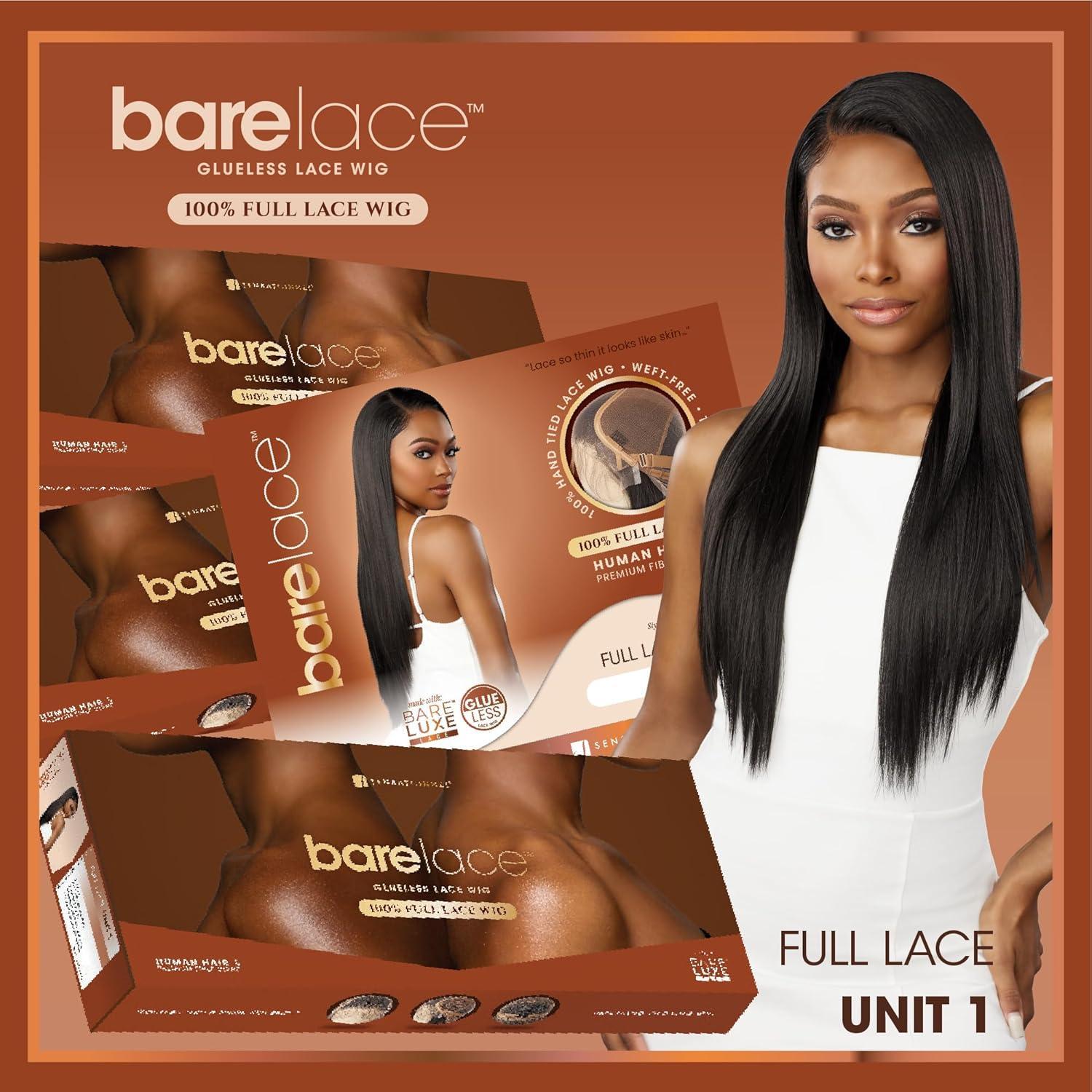 imageSensationnel Bare Lace Fulllace Wig Unit 1 Human Hair Blend All Lacefrontal Glueless Synthetic 180 Degree Preplucked Hairline 1 JETBLACKMOCHABROWN