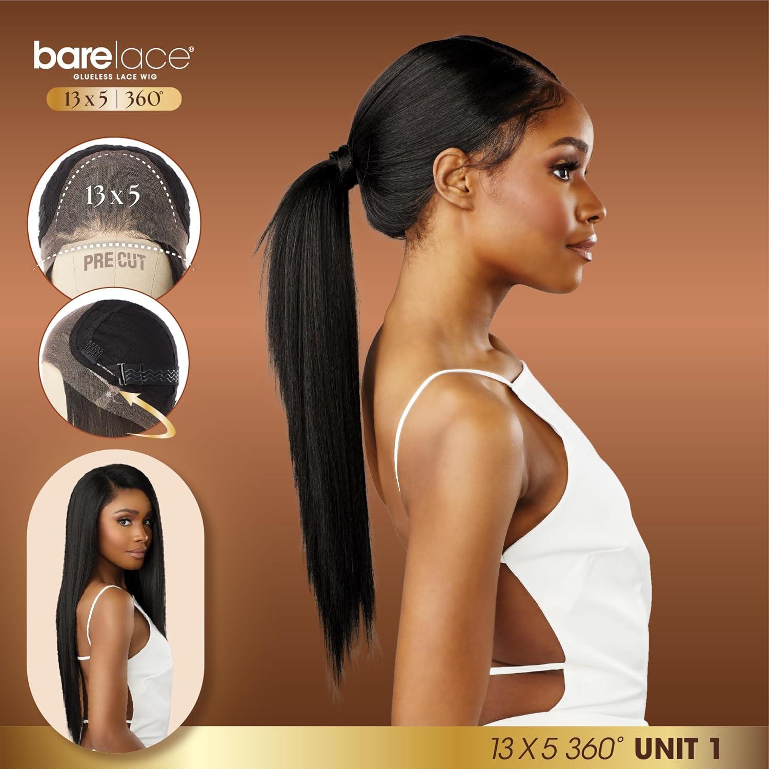 imageSensationnel Barelace 13X5 360 Lace Wig Unit 1 Glueless Human Hair Blend EartoEar Deep Parting Pre Cut Hairline 1 JETBLACK1 JETBLACK