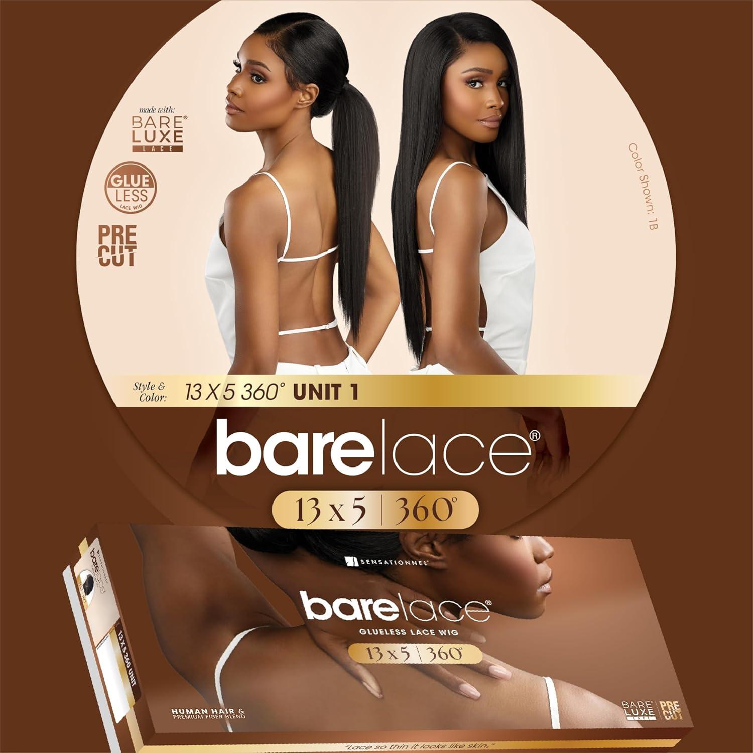 imageSensationnel Barelace 13X5 360 Lace Wig Unit 1 Glueless Human Hair Blend EartoEar Deep Parting Pre Cut Hairline 1 JETBLACK1B OFFBLACK