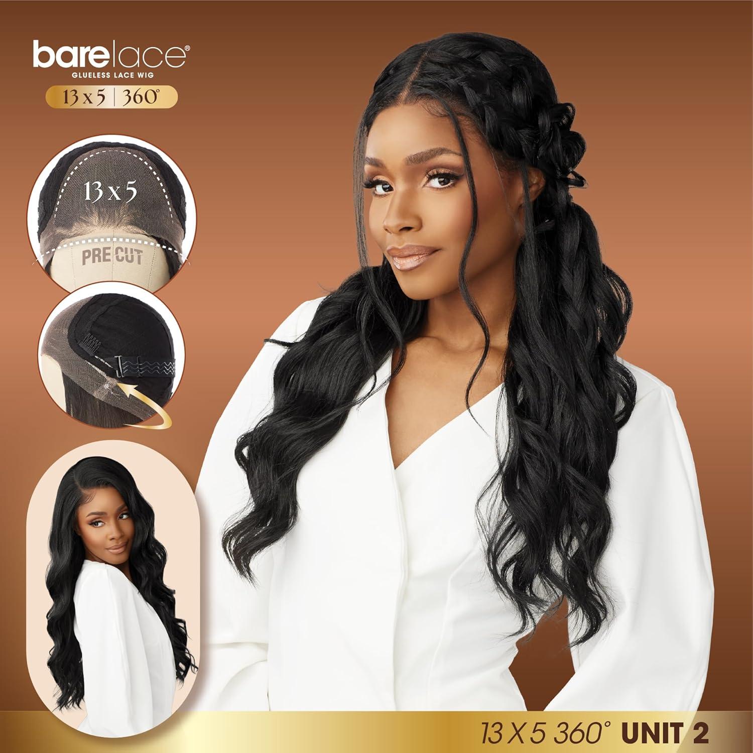 imageSensationnel Barelace 13X5 360 Lace Wig Unit 2 Glueless Human Hair Blend EartoEar Deep Parting Pre Cut Hairline 1 JETBLACK1B OFFBLACK