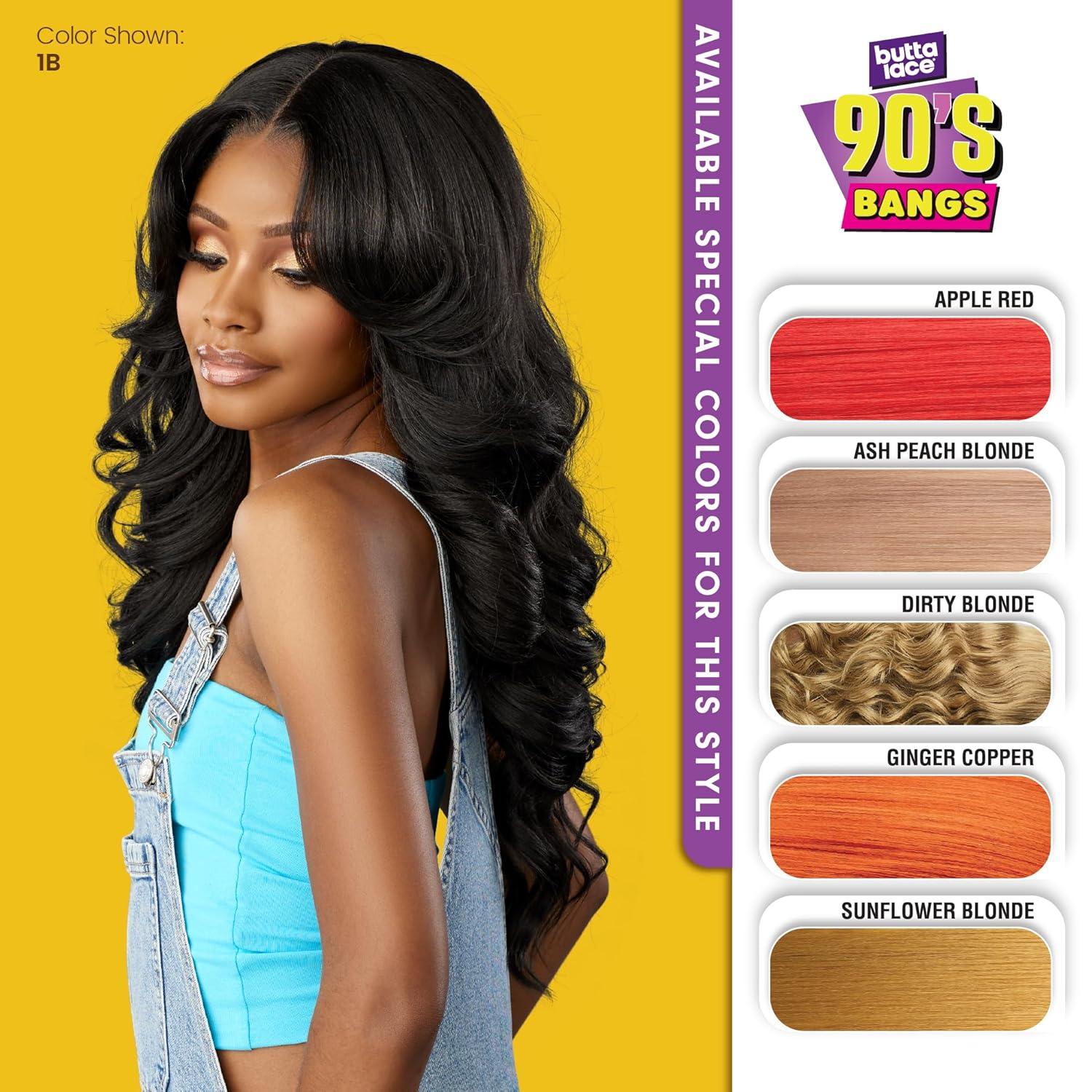 imageSensationnel Butta Lace 90Sbangs Wigs Unit 911 Glueless Wide Deep Part Synthetic Preplucked Hairline 1 JETBLACKGINGERCOPPER