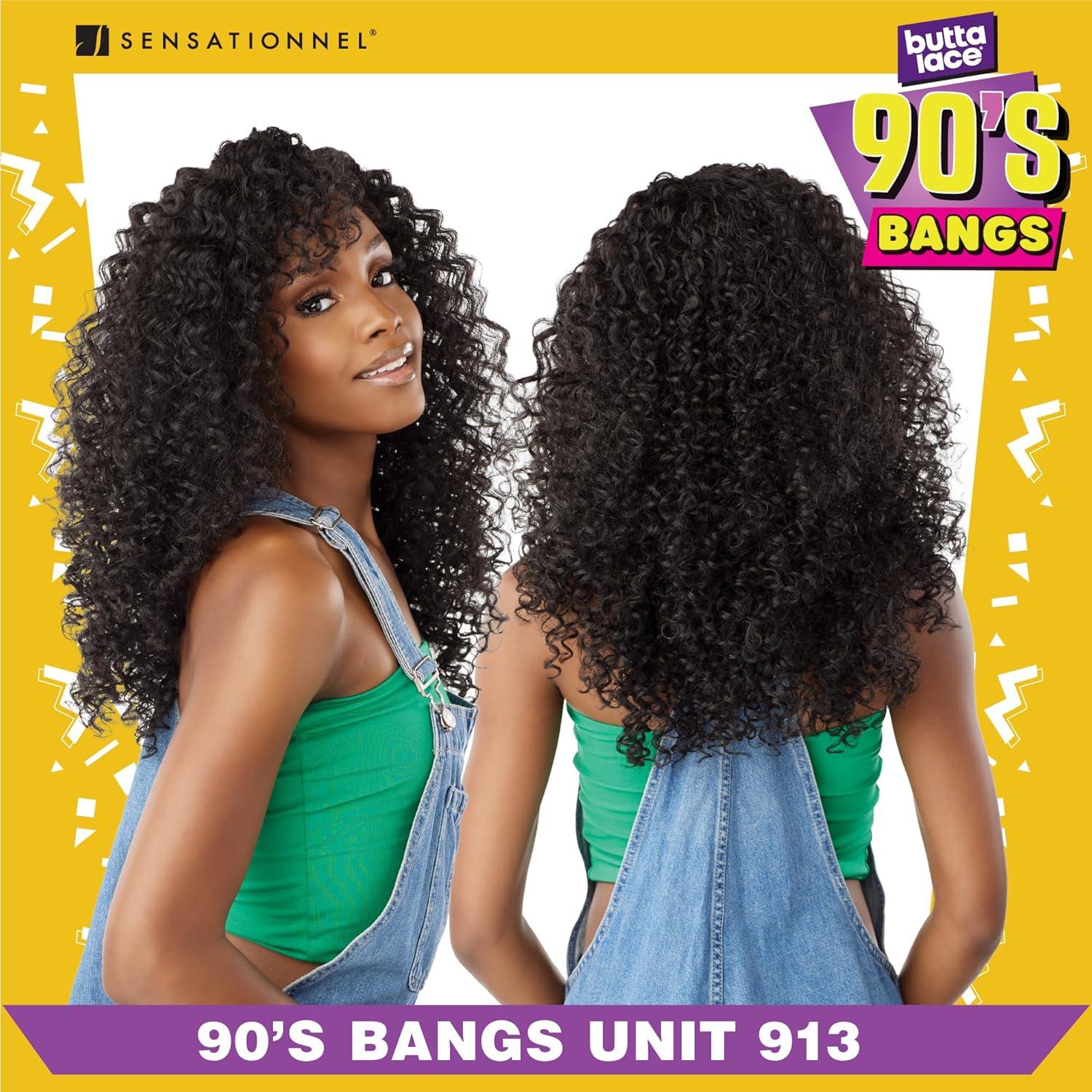 imageSensationnel Butta Lace 90Sbangs Wigs Unit 913 Glueless Wide Deep Part Synthetic Preplucked Hairline 1 JETBLACKBALAYAGECARAMEL