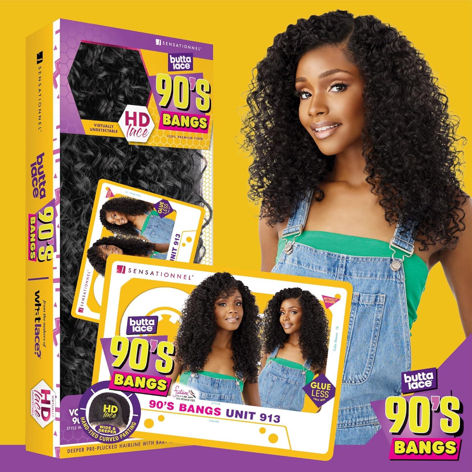 imageSensationnel Butta Lace 90Sbangs Wigs Unit 913 Glueless Wide Deep Part Synthetic Preplucked Hairline 1 JETBLACKBALAYAGEGOLD