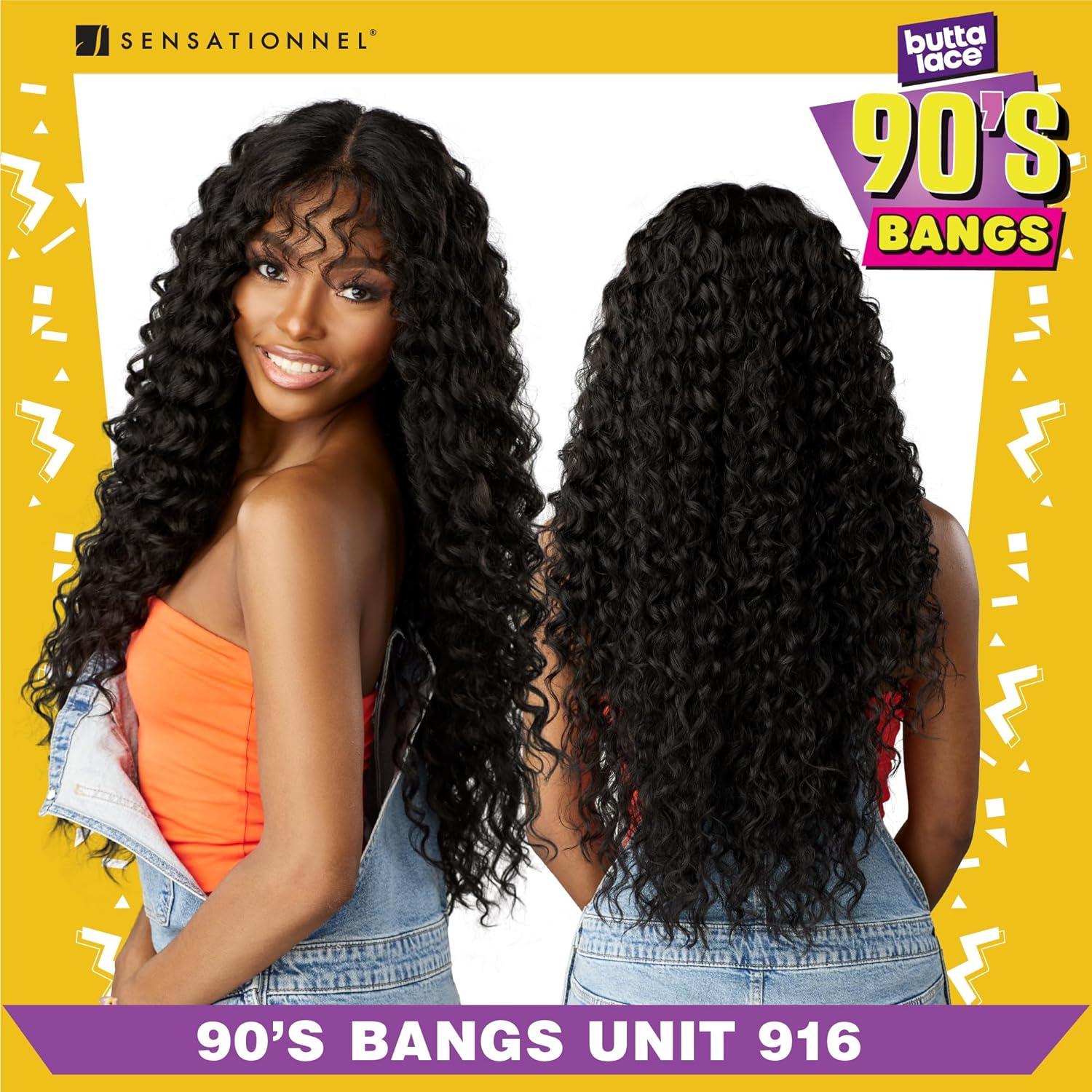 imageSensationnel Butta Lace 90Sbangs Wigs Unit 916 Glueless Wide Deep Center Part Synthetic Preplucked Hairline 1 JETBLACK2 DARKBROWN