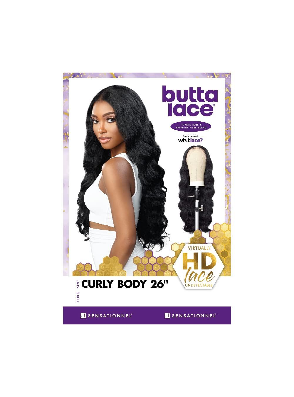 imageSensationnel Butta Lace Hhm Wigs Curly Body 26 Inch Human Hair Blend Extra Wide 5 Inch Parting Preplucked Hairline Glueless Lacefront MPSANDYBLONDEMPSANDYBLONDE
