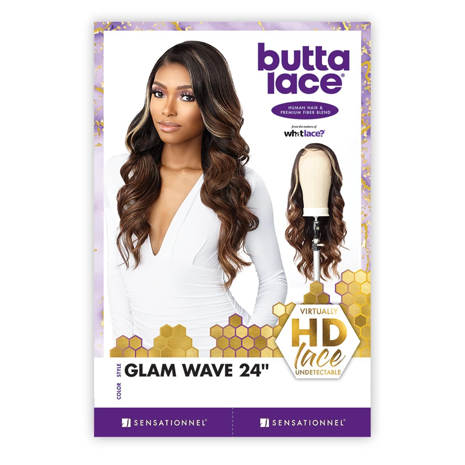 imageSensationnel Butta Lace Hhm Wigs Glam Wave 24 Inch Human Hair Blend Extra Wide 5 Inch Parting Preplucked Hairline Glueless Lacefront 1 JETBLACK1 JETBLACK