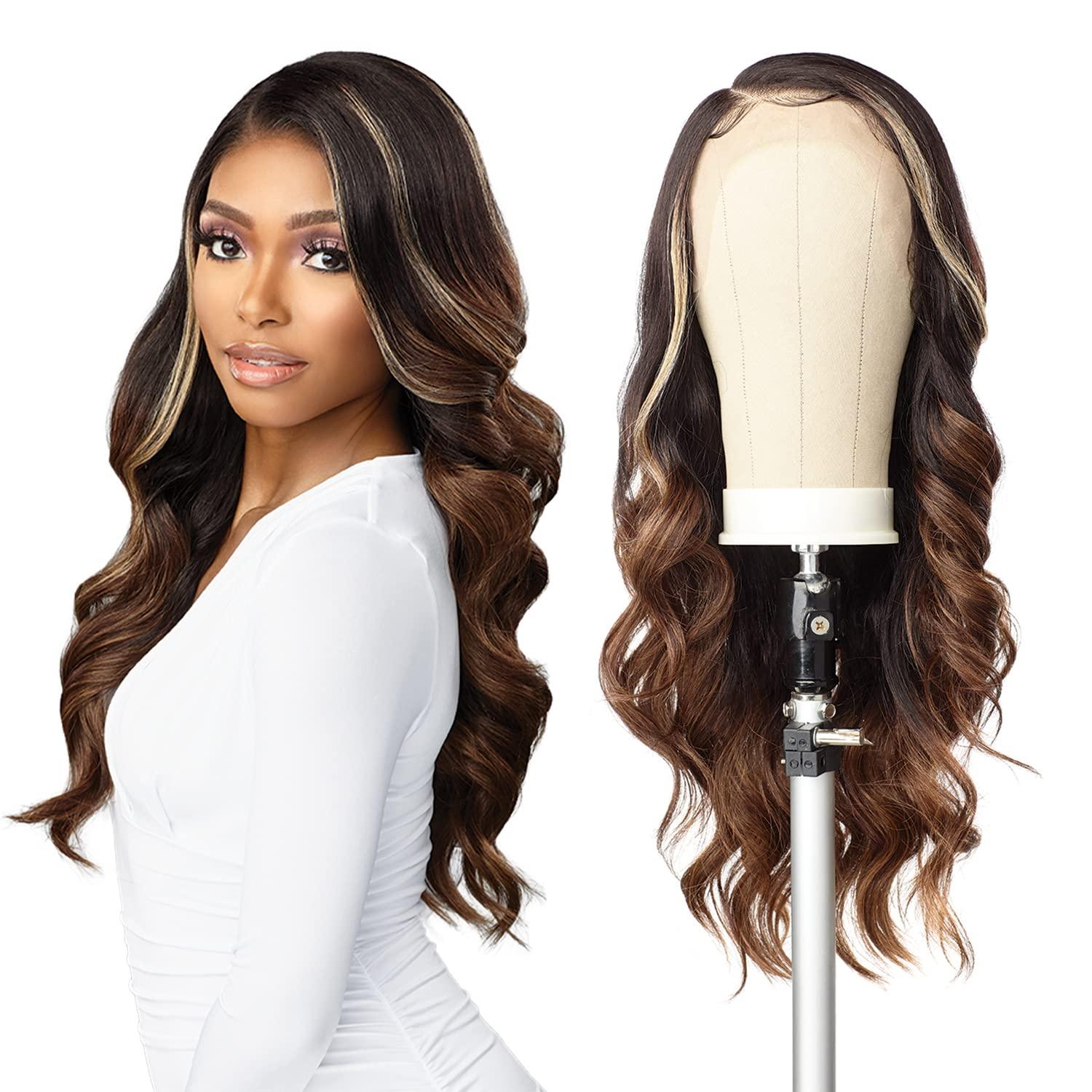 imageSensationnel Butta Lace Hhm Wigs Glam Wave 24 Inch Human Hair Blend Extra Wide 5 Inch Parting Preplucked Hairline Glueless Lacefront 1 JETBLACK2 DARKBROWN