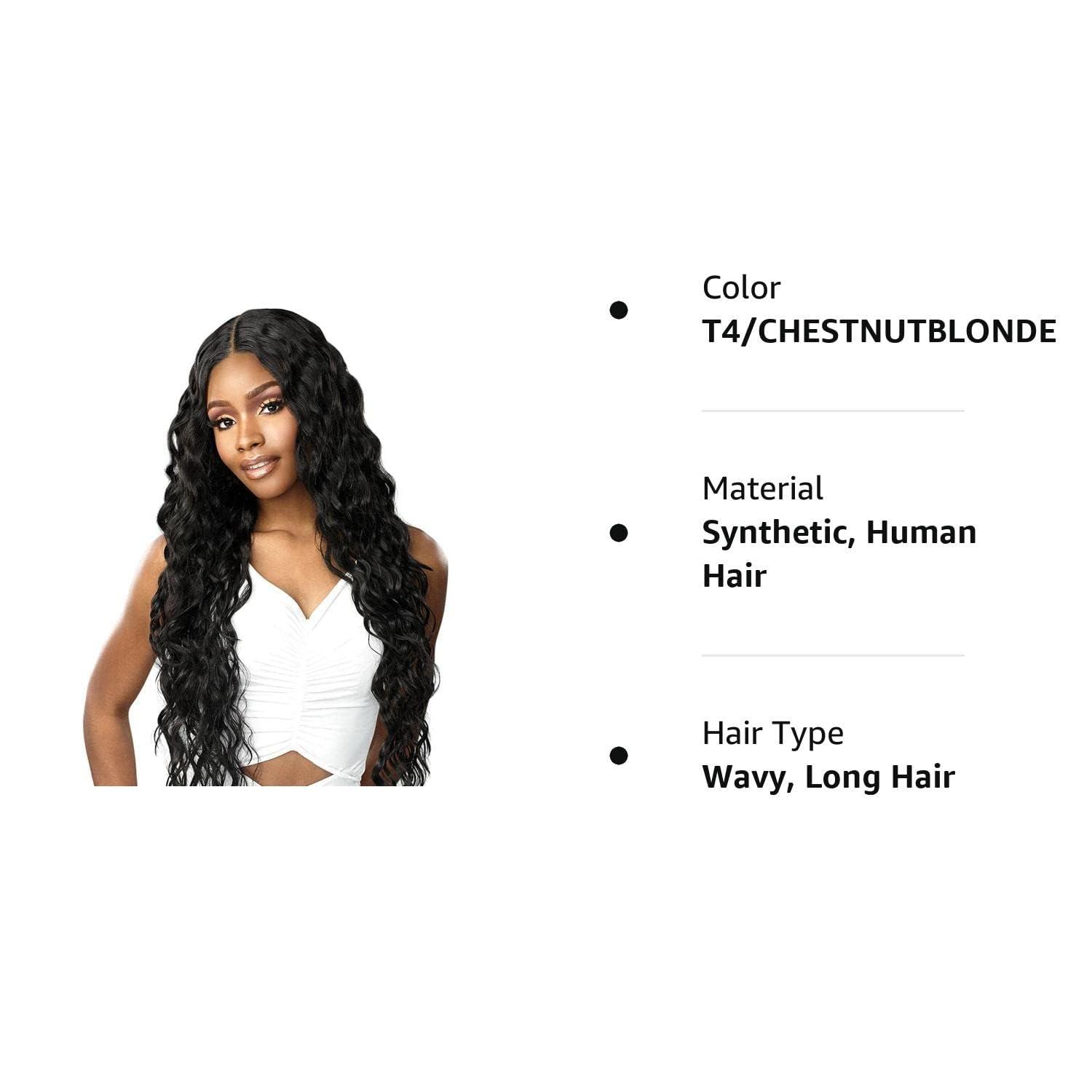 imageSensationnel Butta Lace Hhm Wigs Loose Curly 32 Inch Human Hair Blend Extra Wide 5 Inch Parting Preplucked Hairline Glueless Lacefront BALAYAGECHOCOLATET4WINE