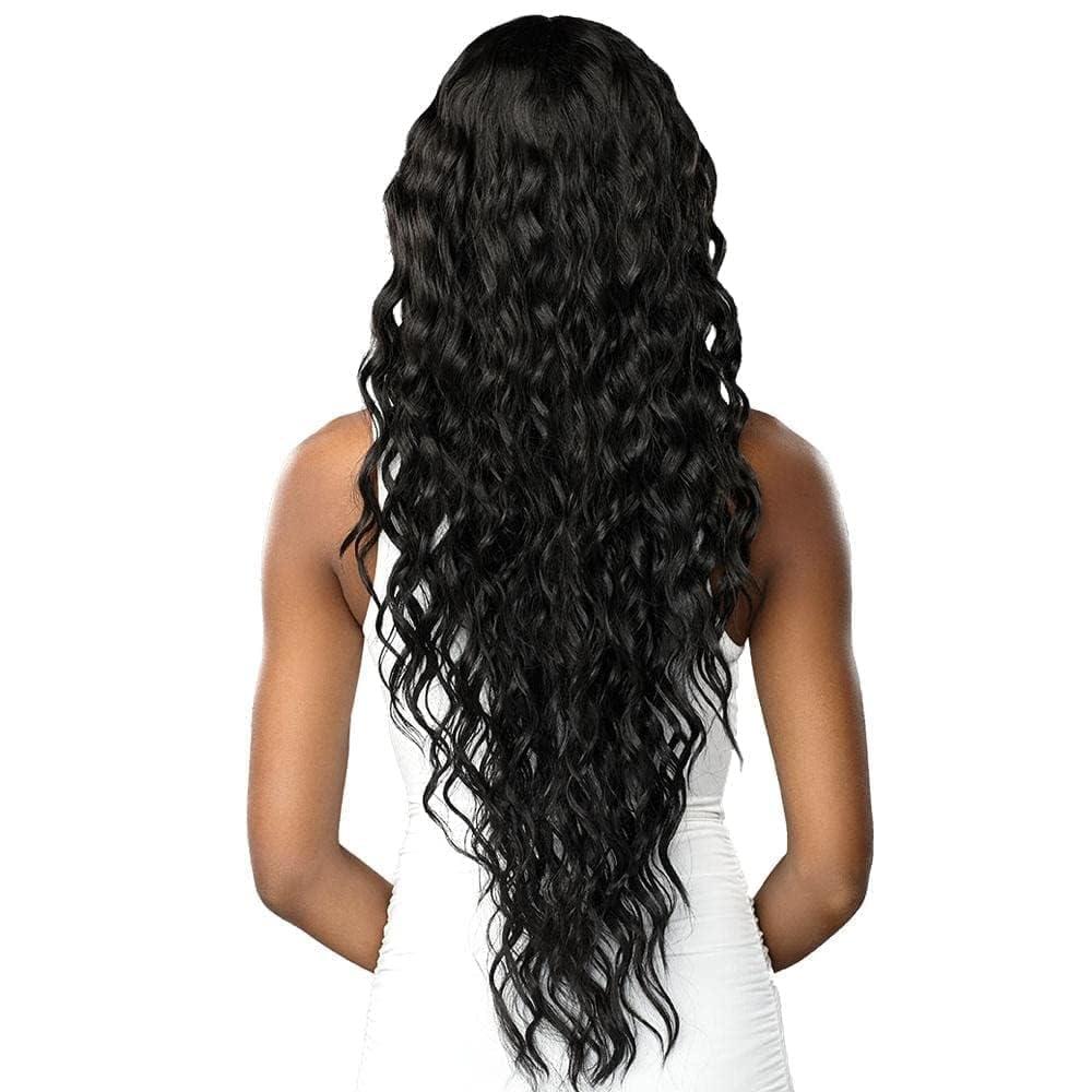 imageSensationnel Butta Lace Hhm Wigs Loose Curly 32 Inch Human Hair Blend Extra Wide 5 Inch Parting Preplucked Hairline Glueless Lacefront BALAYAGECHOCOLATEBALAYAGEGOLD