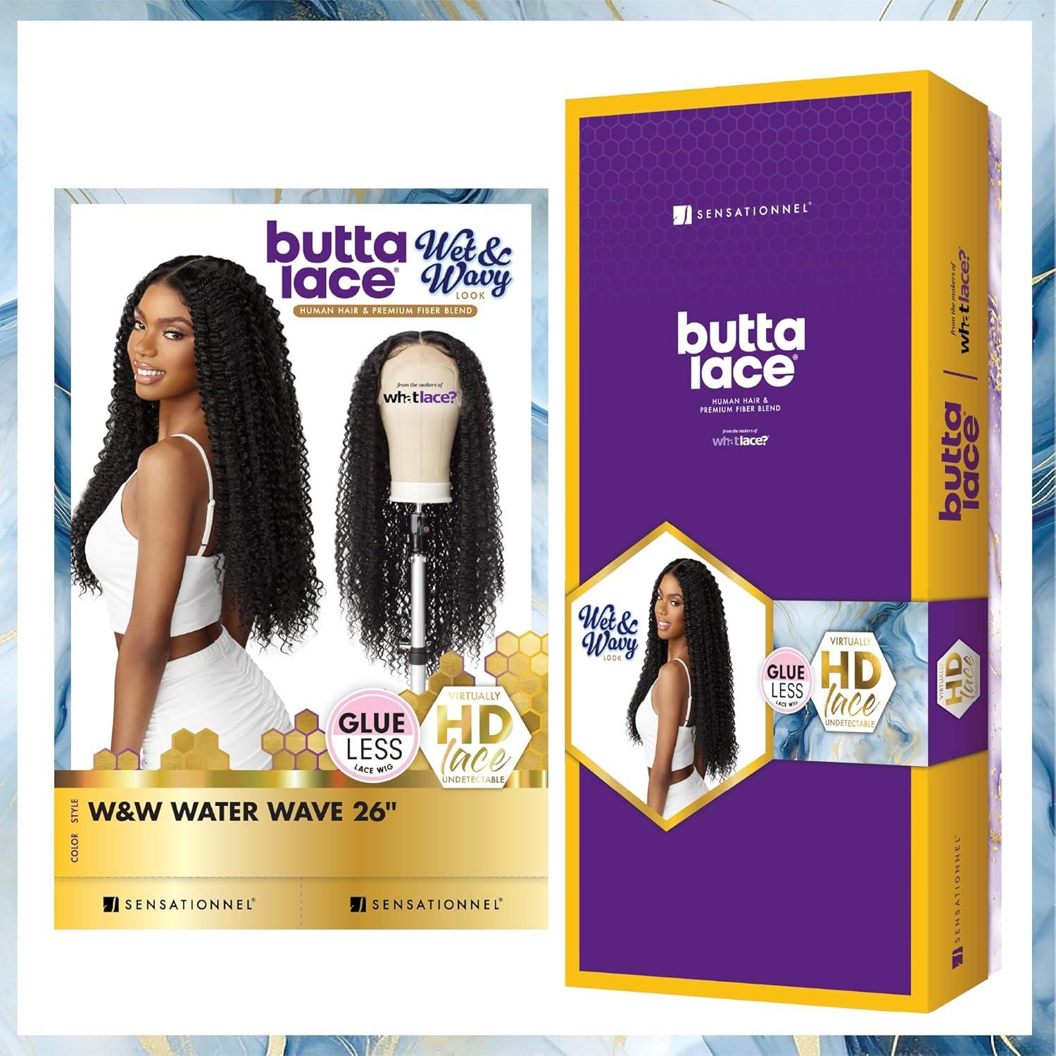 imageSensationnel Butta Lace Hhm Wigs Wet And Wavy Water Wave 26 Inch Human Hair Blend Extra Wide 5 Inch Parting Preplucked Hairline Glueless Lacefront 1 JETBLACKBALAYAGEMOCHA