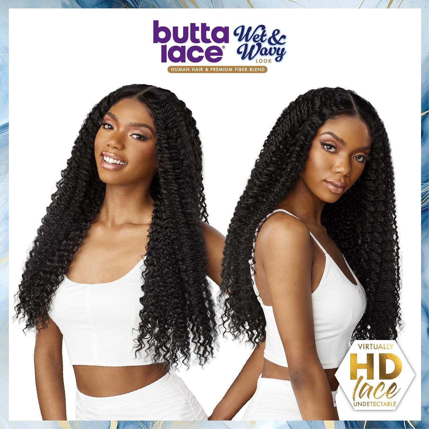 imageSensationnel Butta Lace Hhm Wigs Wet And Wavy Water Wave 26 Inch Human Hair Blend Extra Wide 5 Inch Parting Preplucked Hairline Glueless Lacefront 1 JETBLACK1 JETBLACK