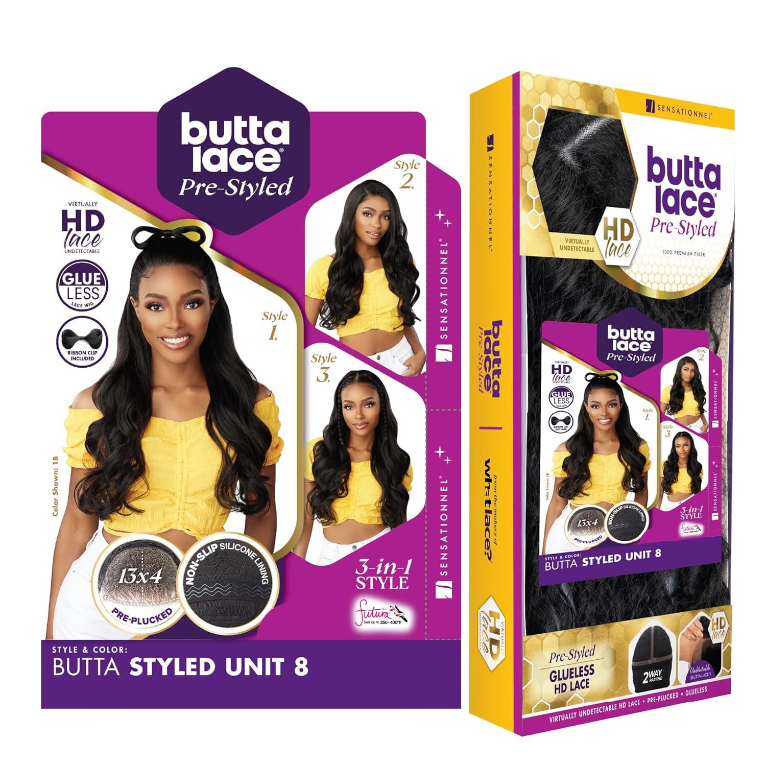 imageSensationnel Butta Lace Prestyled Wigs Unit 8 Glueless 13x4 Hand Tied Deep Lace Part Synthetic Preplucked Hairline 1 JETBLACK2 DARKBROWN
