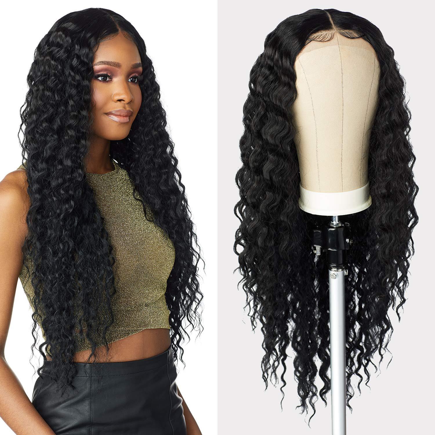 imageSensationnel Butta Lace Wigs Unit 3 Extra Wide 5 Inch Deep Parting Synthetic Preplucked Hairline Glueless Lacefront Jet Black 1T4HAZEL