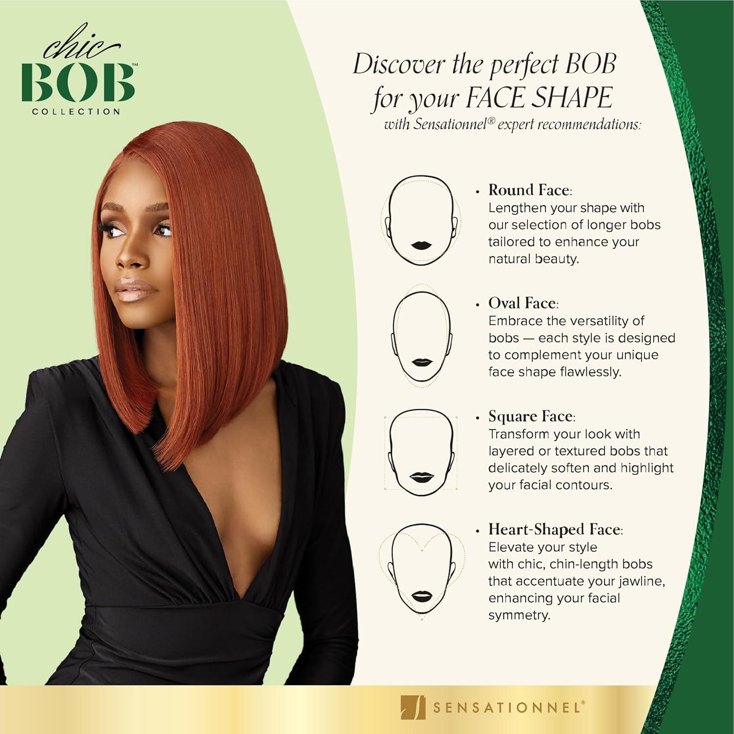 imageSensationnel Chicbob Lace Frontwig Lob Unit 1 Face Framing Glueless Wig Wide 5 Inch Deep Part Synthetic Preplucked Hairline 1B OFFBLACK2 DARKBROWN