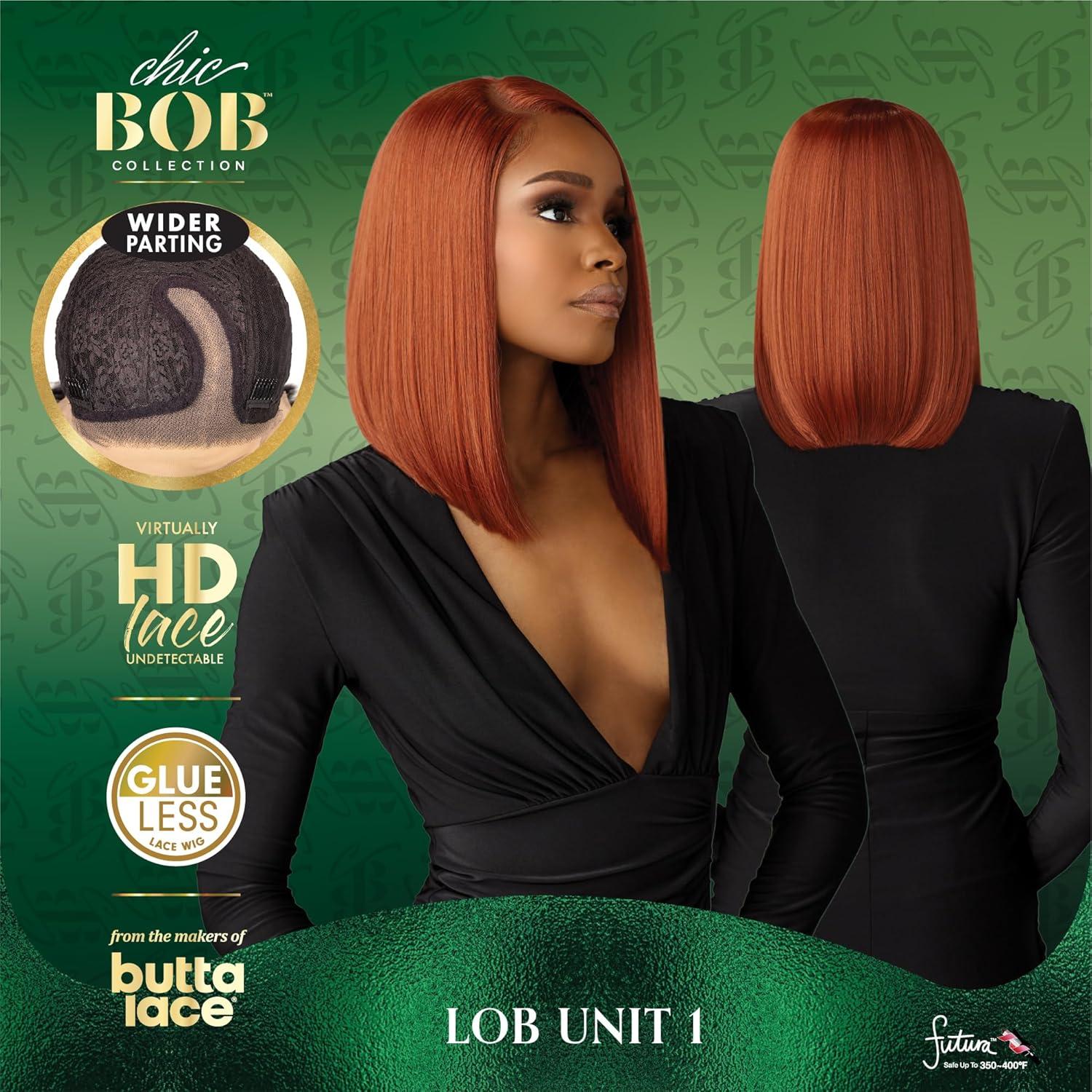 imageSensationnel Chicbob Lace Frontwig Lob Unit 1 Face Framing Glueless Wig Wide 5 Inch Deep Part Synthetic Preplucked Hairline 1B OFFBLACKCARAMELBLONDE