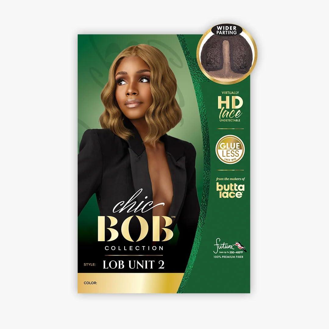 imageSensationnel Chicbob Lace Frontwig Lob Unit 2 Face Framing Glueless Wig Wide 5 Inch Deep Part Synthetic Preplucked Hairline LIGHTASHBROWN1B OFFBLACK