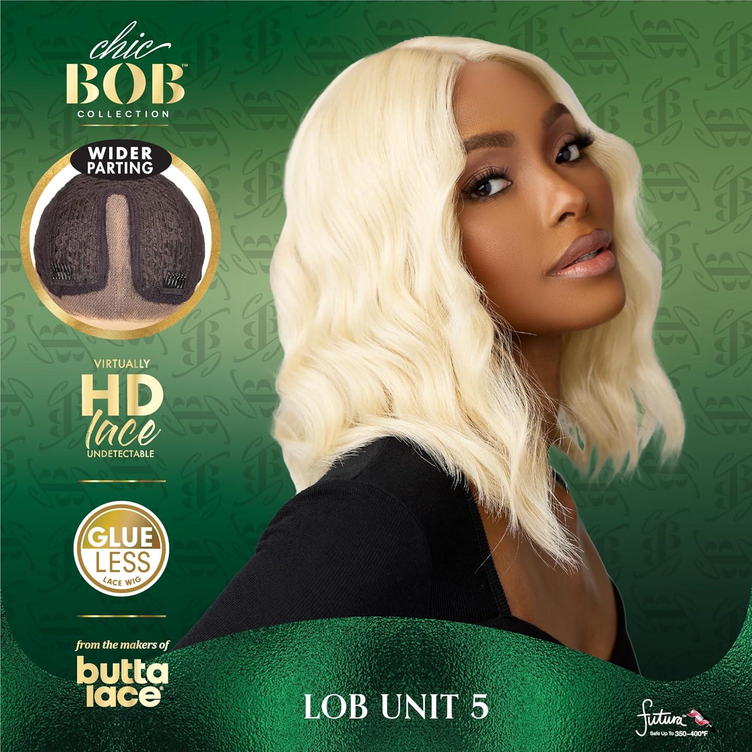 imageSensationnel Chicbob Lace Frontwig Lob Unit 5 Face Framing Glueless Wig Wide 5 Inch Deep Part Synthetic Preplucked Hairline 613 BLONDE1 JETBLACK