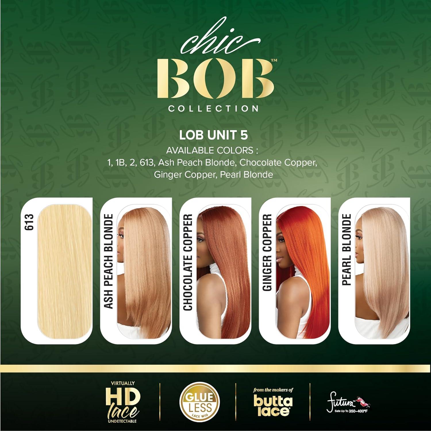 imageSensationnel Chicbob Lace Frontwig Lob Unit 5 Face Framing Glueless Wig Wide 5 Inch Deep Part Synthetic Preplucked Hairline 613 BLONDE1B OFFBLACK