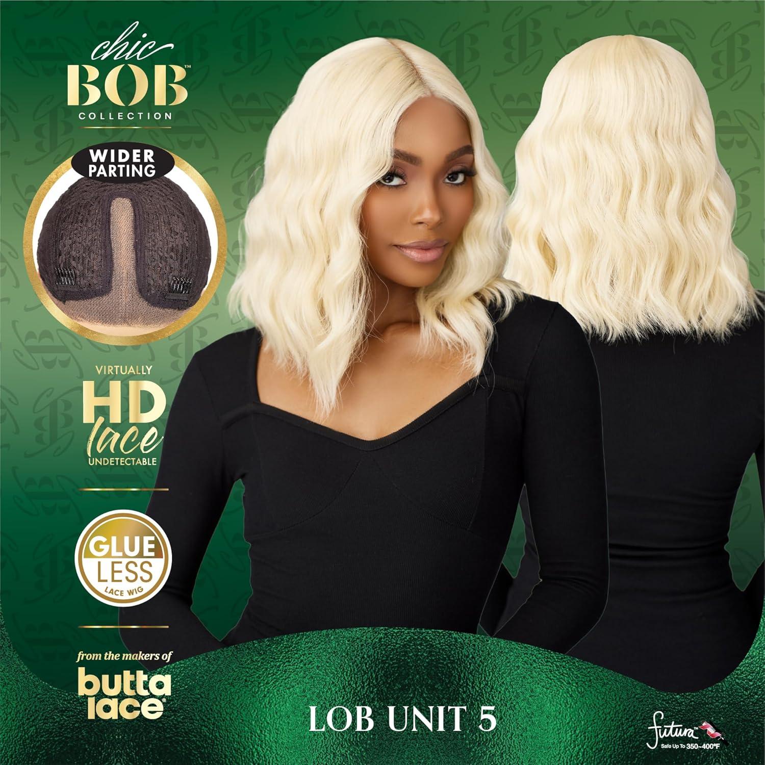 imageSensationnel Chicbob Lace Frontwig Lob Unit 5 Face Framing Glueless Wig Wide 5 Inch Deep Part Synthetic Preplucked Hairline 613 BLONDE2 DARKBROWN