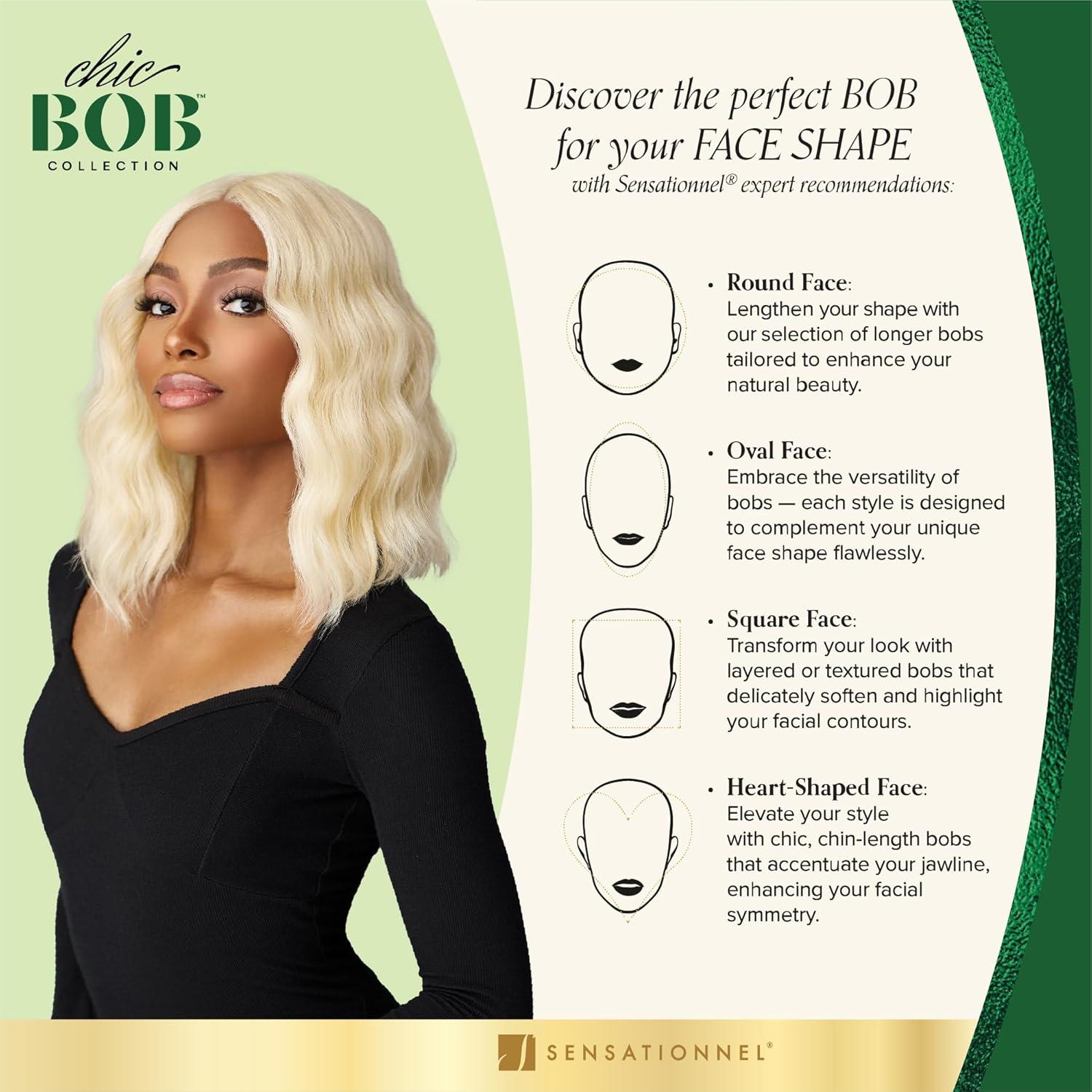 imageSensationnel Chicbob Lace Frontwig Lob Unit 5 Face Framing Glueless Wig Wide 5 Inch Deep Part Synthetic Preplucked Hairline 613 BLONDEPEARLBLONDE