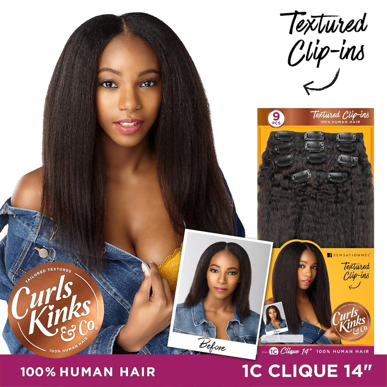 imageSensationnel Curls Kinksandco Clip In 1c Clique Humanhair 9 Piece Pack Easy to Use Clips for Natural 3c to 4c Hair 14 inch NATURALNATURAL