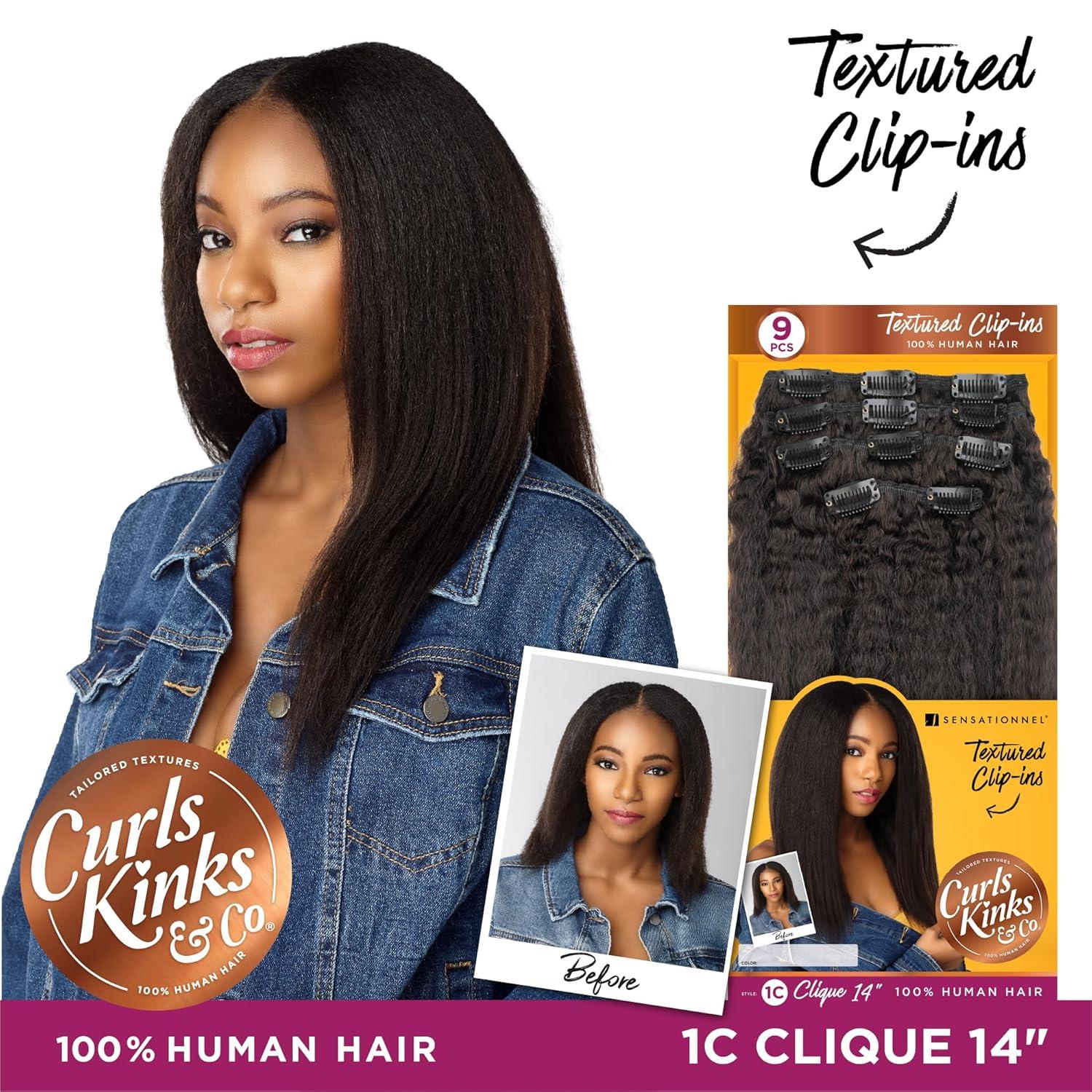 imageSensationnel Curls Kinksandco Clip In 1c Clique Humanhair 9 Piece Pack Easy to Use Clips for Natural 3c to 4c Hair 14 inch NATURALNATURAL