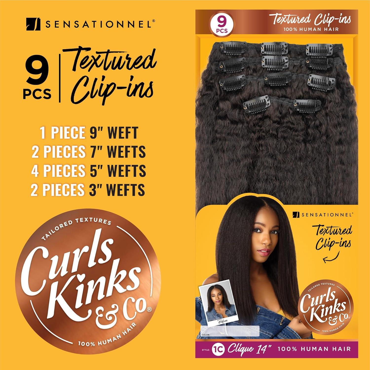 imageSensationnel Curls Kinksandco Clip In 1c Clique Humanhair 9 Piece Pack Easy to Use Clips for Natural 3c to 4c Hair 14 inch NATURALNATURAL