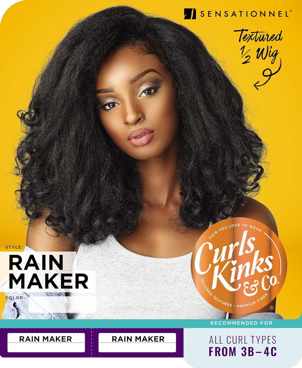 imageSensationnel Curls Kinksandco Half Wig Rain Maker Instant Weave Drawstring Cap for Natural 3C to 4C Hair Textures 1B OFFBLACK2 DARKBROWN