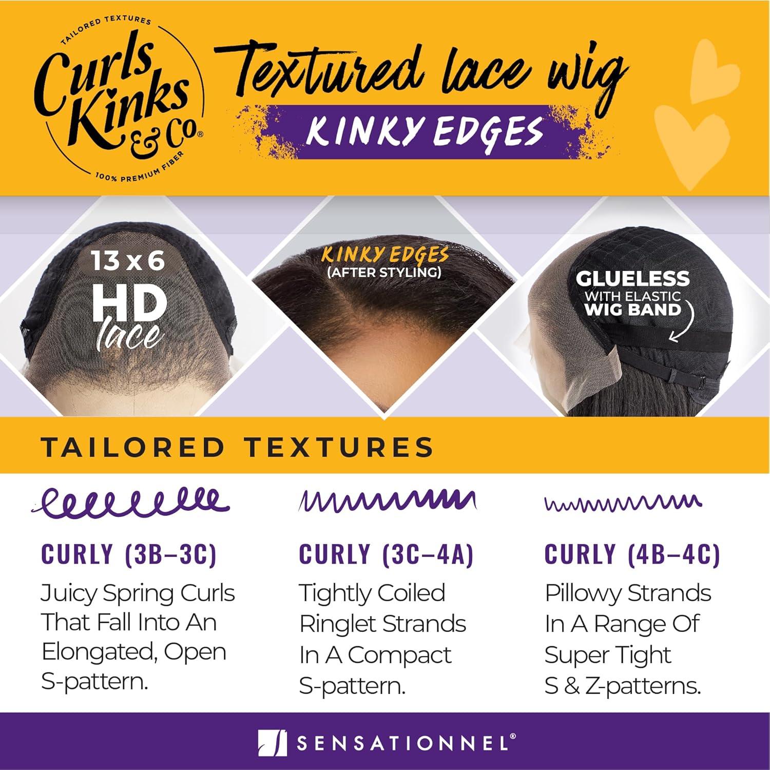 imageSensationnel Curls Kinksandco Kinkyedges Wig Kinky Blow Out 20 Inch 13X6 Lace Frontal Natural Kinkytexture Edged Hairline for Natural 3C to 4C Hair Textures 1B OFFBLACKBALAYAGEGOLD