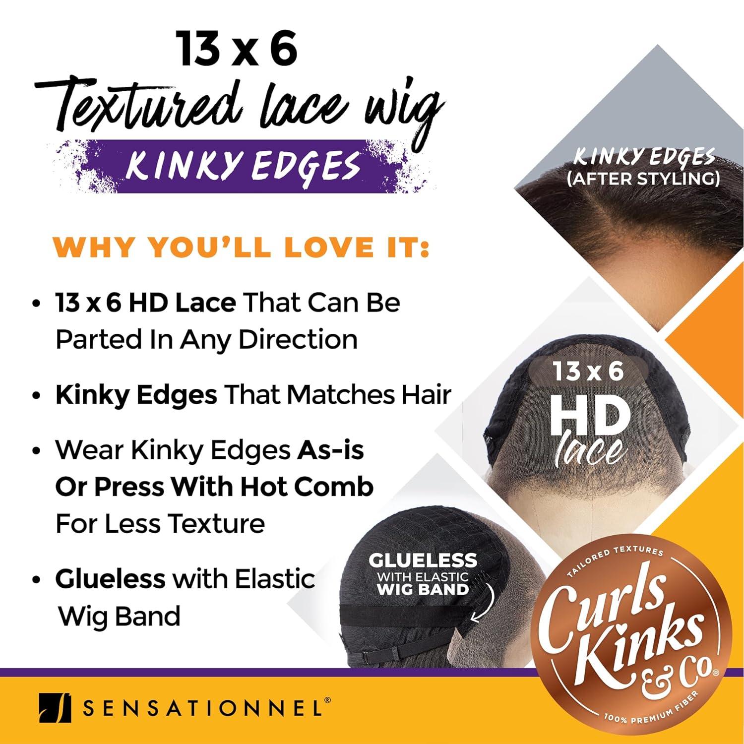 imageSensationnel Curls Kinksandco Kinkyedges Wig Kinky Blow Out 20 Inch 13X6 Lace Frontal Natural Kinkytexture Edged Hairline for Natural 3C to 4C Hair Textures 1B OFFBLACKBALAYAGECHOCOLATE