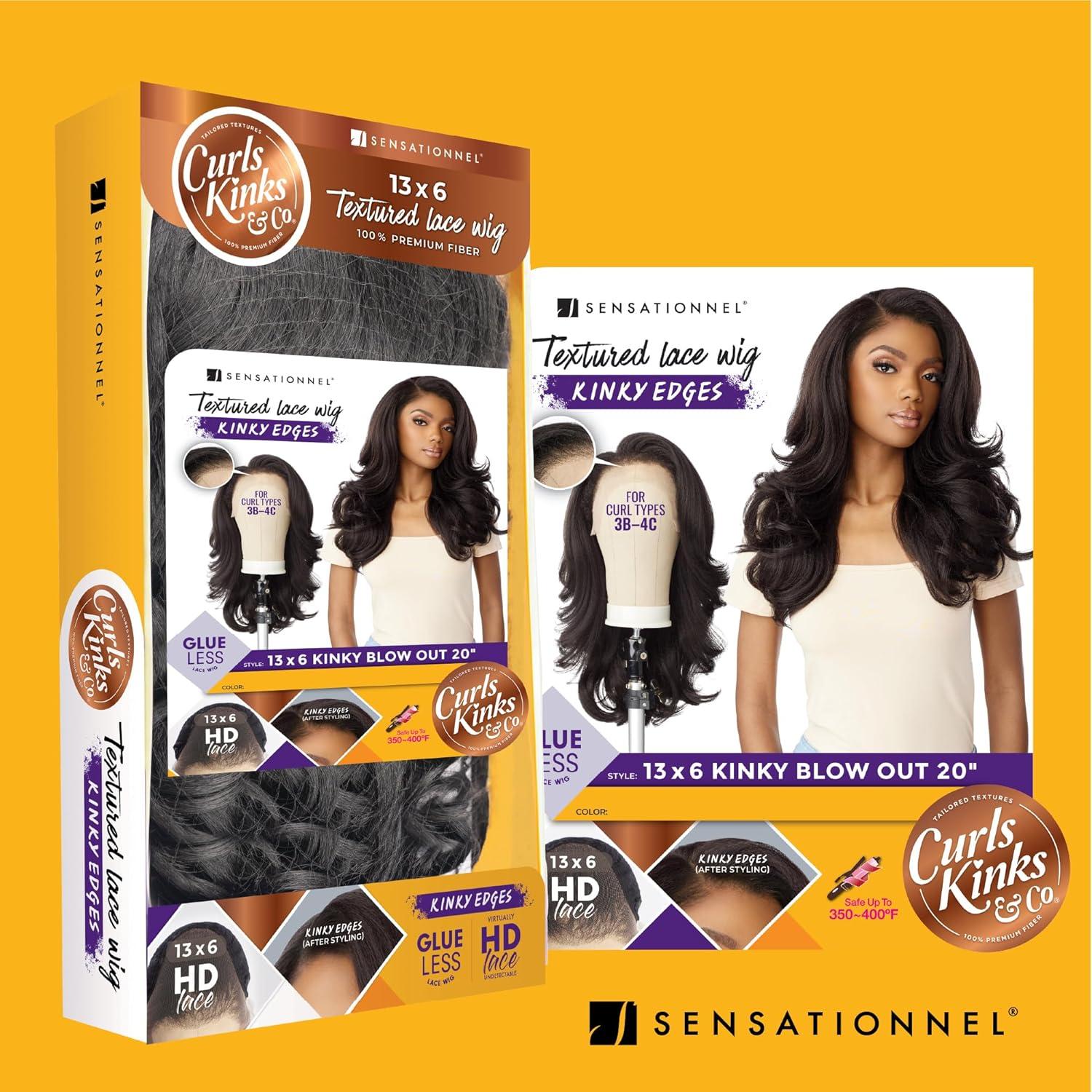imageSensationnel Curls Kinksandco Kinkyedges Wig Kinky Blow Out 20 Inch 13X6 Lace Frontal Natural Kinkytexture Edged Hairline for Natural 3C to 4C Hair Textures 1B OFFBLACKBALAYAGEMOCHA