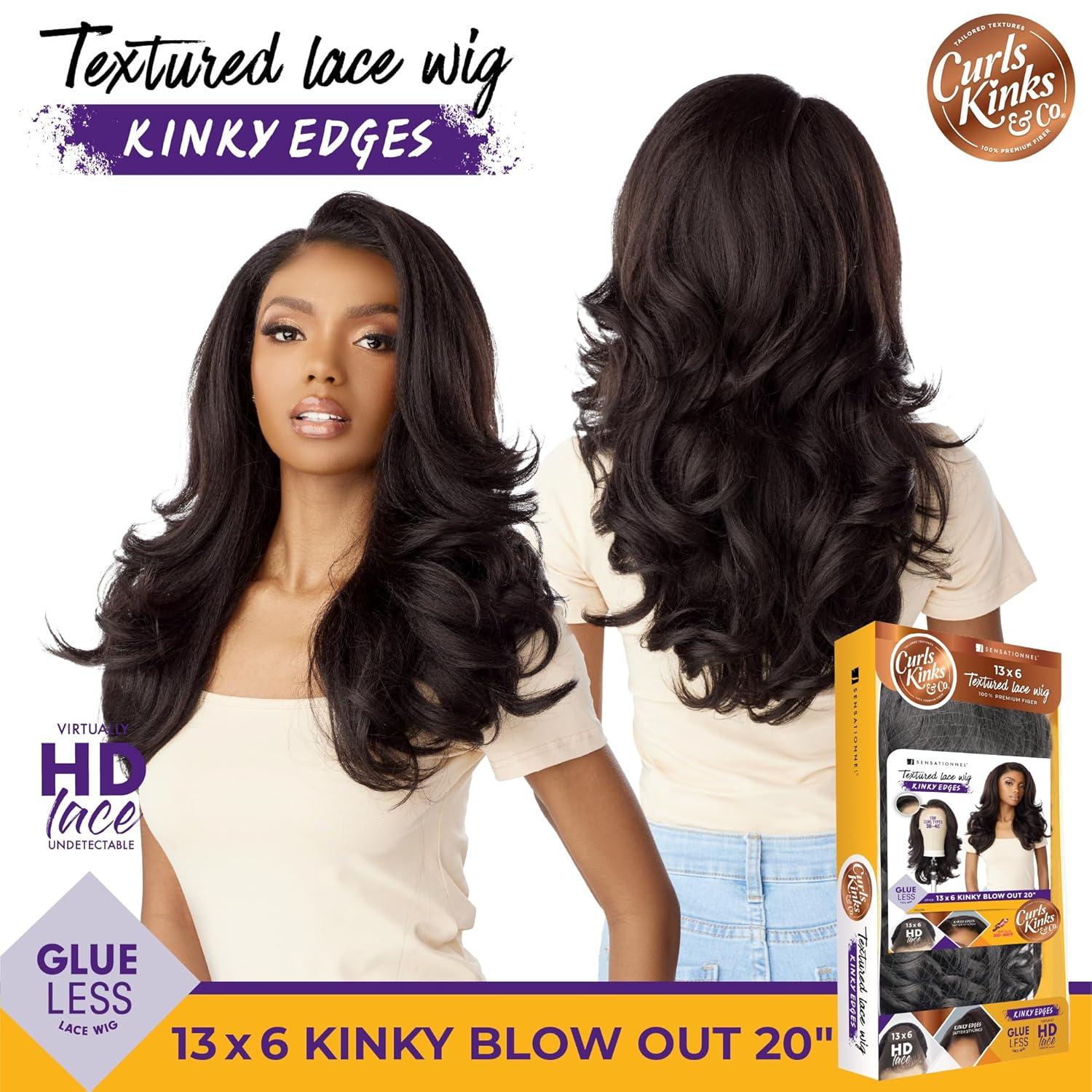 imageSensationnel Curls Kinksandco Kinkyedges Wig Kinky Blow Out 20 Inch 13X6 Lace Frontal Natural Kinkytexture Edged Hairline for Natural 3C to 4C Hair Textures 1B OFFBLACKBALAYAGECOPPER