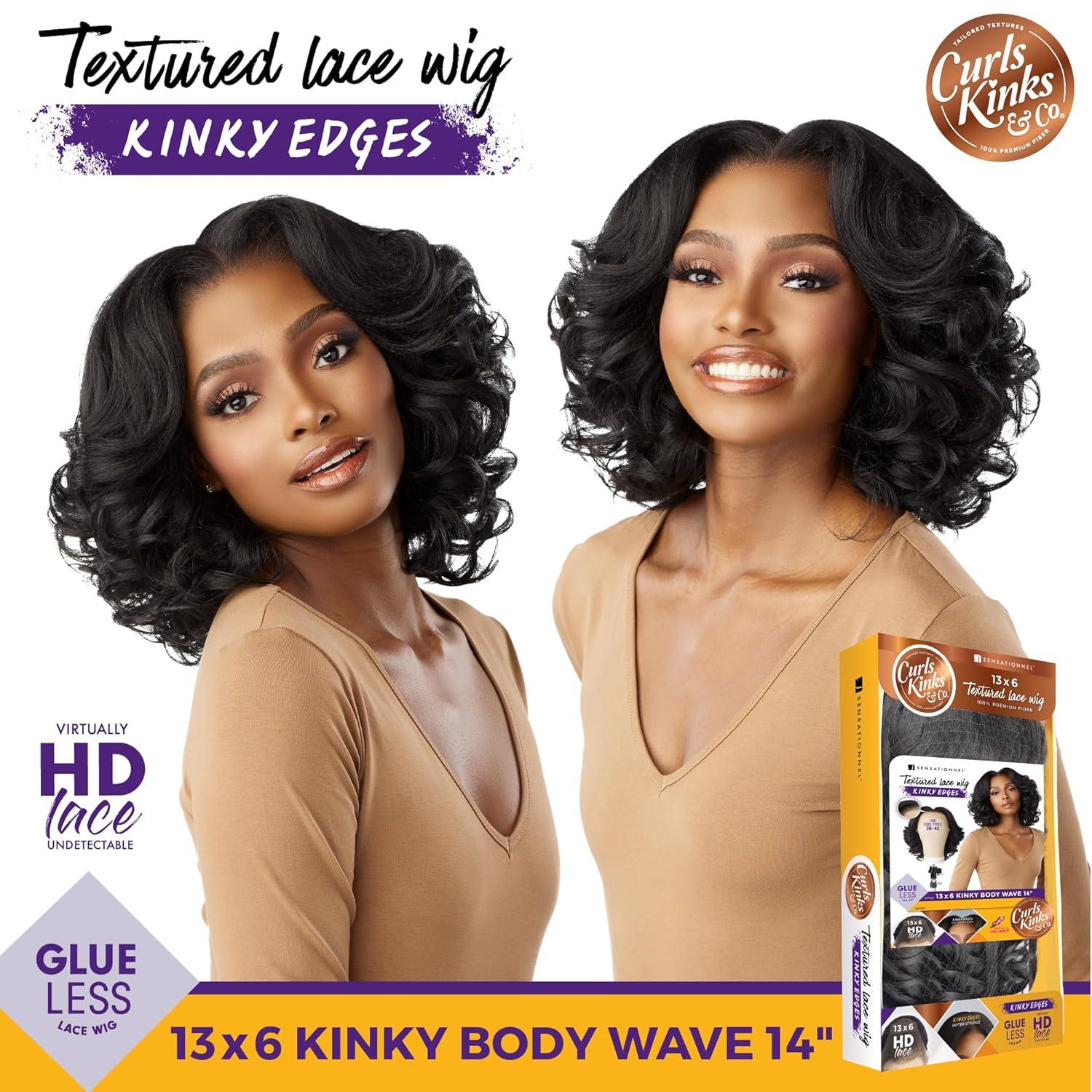 imageSensationnel Curls Kinksandco Kinkyedges Wig Kinky Body Wave 14 Inch 13X6 Lace Frontal Natural Kinkytexture Edged Hairline for Natural 3C to 4C Hair Textures 1B OFFBLACKBALAYAGEGOLD