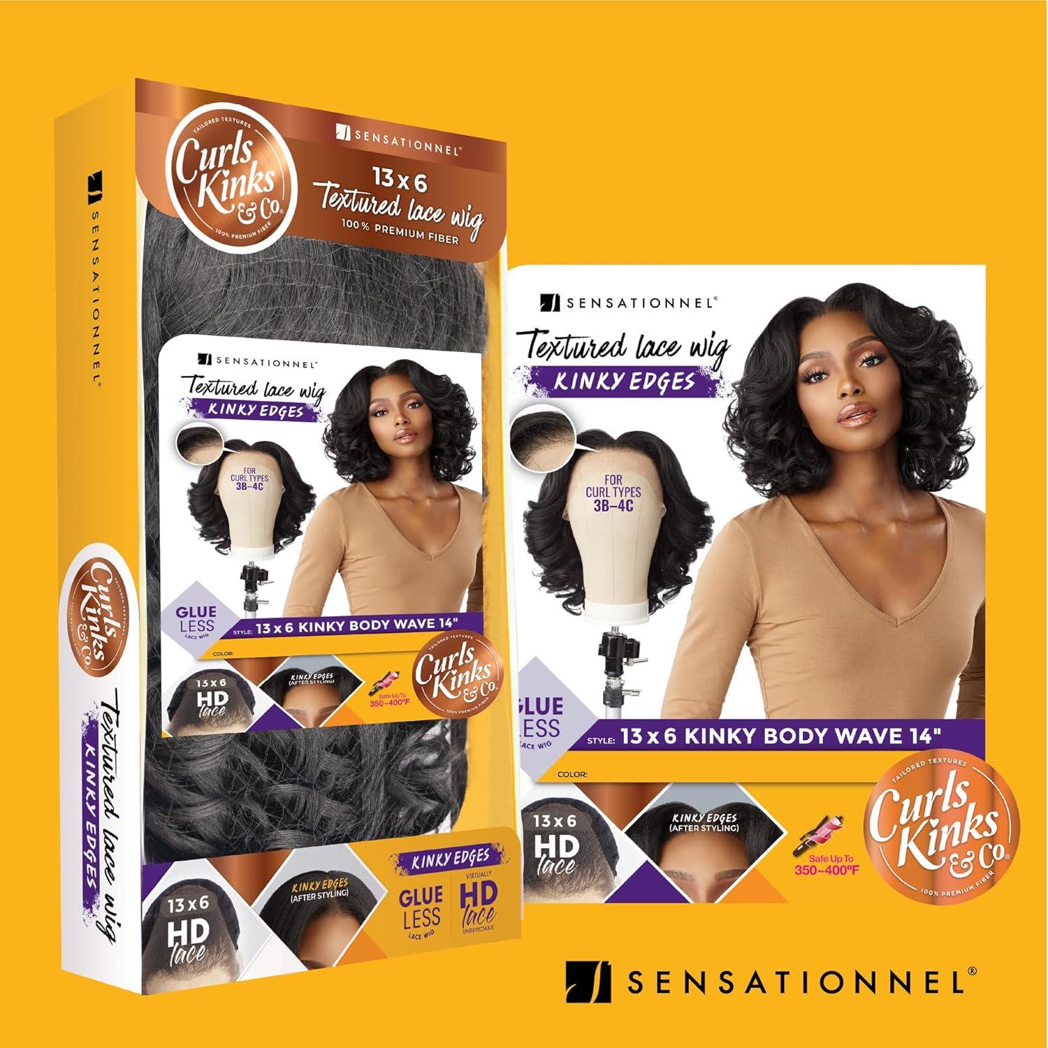 imageSensationnel Curls Kinksandco Kinkyedges Wig Kinky Body Wave 14 Inch 13X6 Lace Frontal Natural Kinkytexture Edged Hairline for Natural 3C to 4C Hair Textures 1B OFFBLACKHL28044