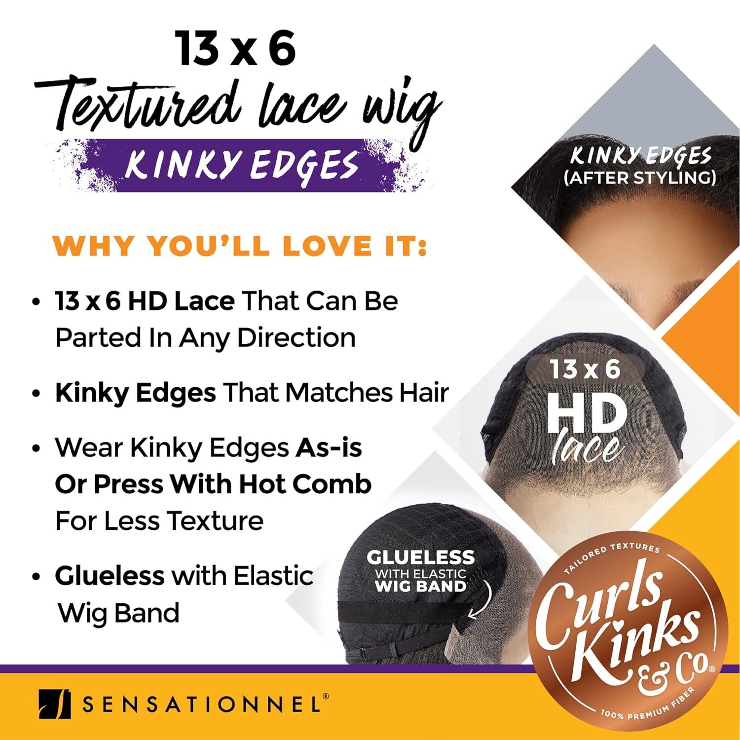 imageSensationnel Curls Kinksandco Kinkyedges Wig Kinky Body Wave 14 Inch 13X6 Lace Frontal Natural Kinkytexture Edged Hairline for Natural 3C to 4C Hair Textures 1B OFFBLACKBALAYAGEGOLD