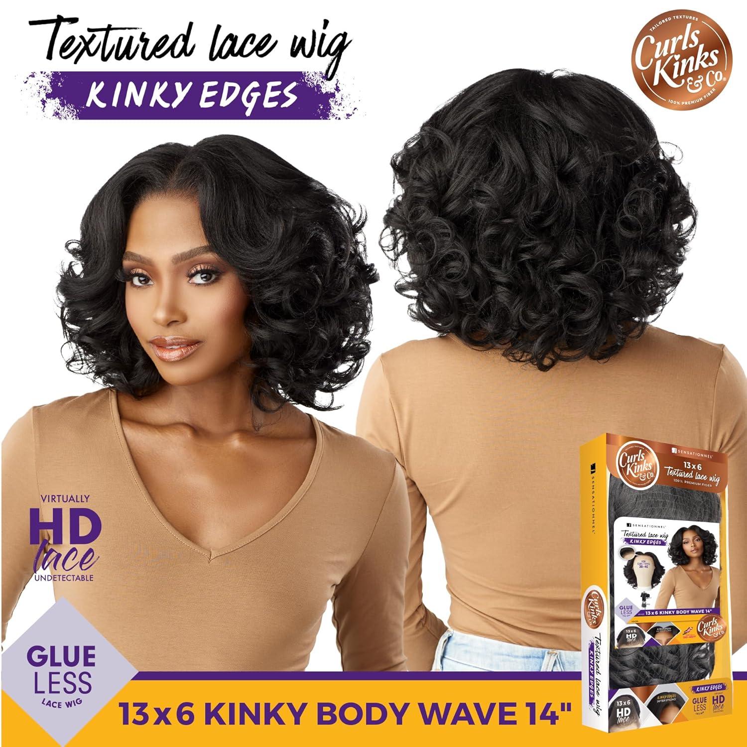 imageSensationnel Curls Kinksandco Kinkyedges Wig Kinky Body Wave 14 Inch 13X6 Lace Frontal Natural Kinkytexture Edged Hairline for Natural 3C to 4C Hair Textures 1B OFFBLACKBALAYAGECHOCOLATE