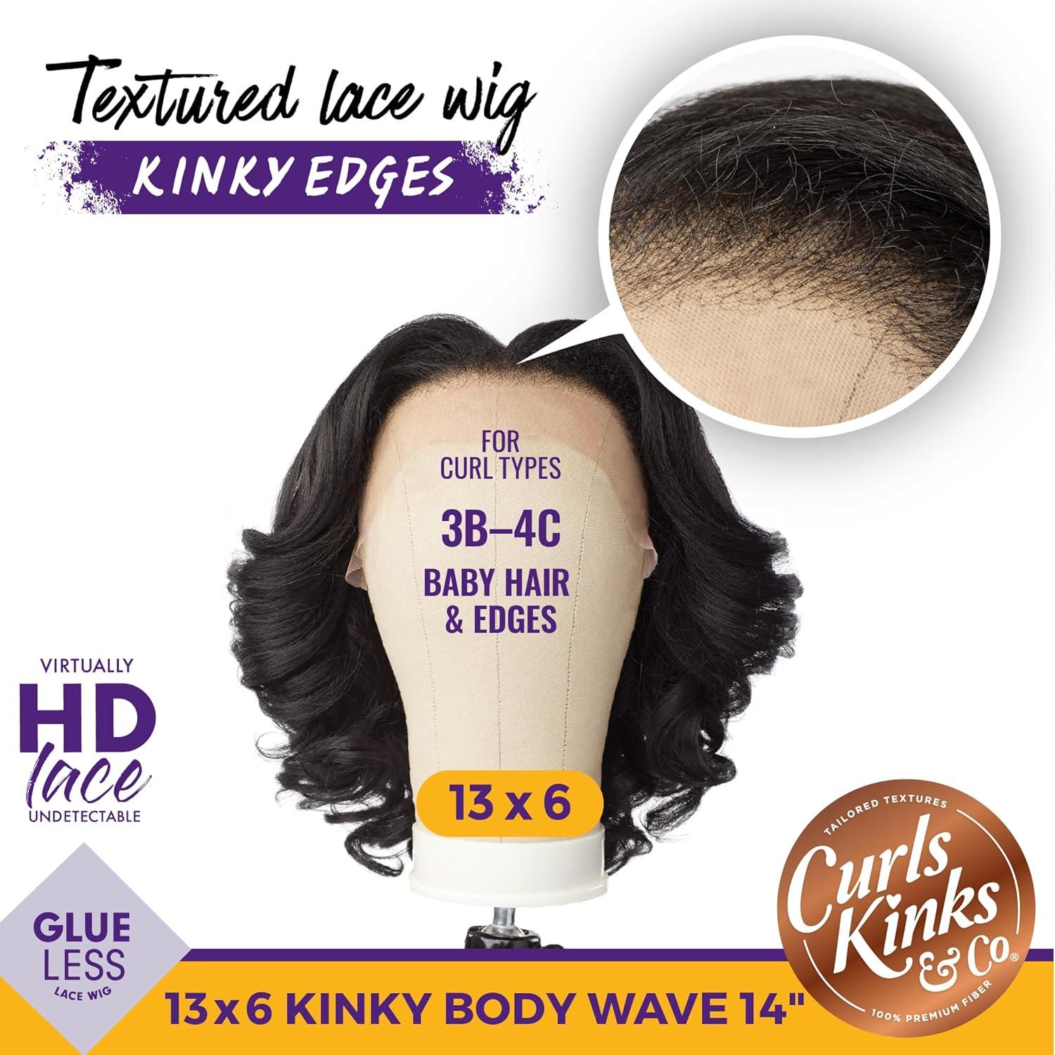 imageSensationnel Curls Kinksandco Kinkyedges Wig Kinky Body Wave 14 Inch 13X6 Lace Frontal Natural Kinkytexture Edged Hairline for Natural 3C to 4C Hair Textures 1B OFFBLACKHL28044