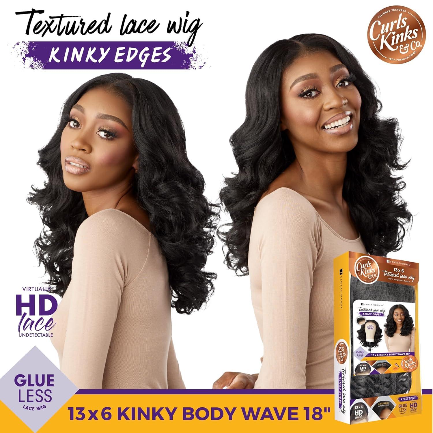 imageSensationnel Curls Kinksandco Kinkyedges Wig Kinky Body Wave 18 Inch 13X6 Lace Frontal Natural Kinkytexture Edged Hairline for Natural 3C to 4C Hair Textures 2 DARKBROWN1 JETBLACK
