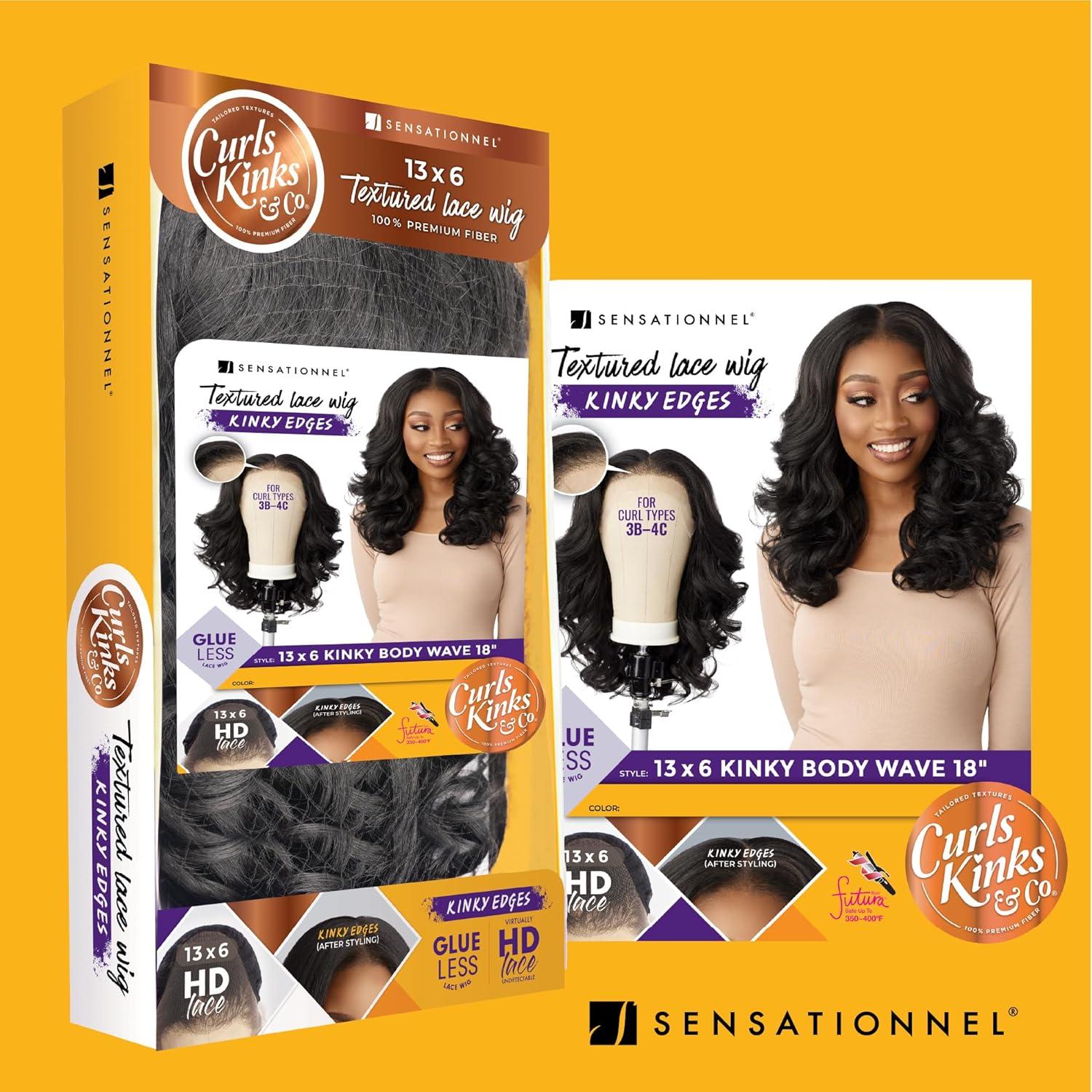 imageSensationnel Curls Kinksandco Kinkyedges Wig Kinky Body Wave 18 Inch 13X6 Lace Frontal Natural Kinkytexture Edged Hairline for Natural 3C to 4C Hair Textures 2 DARKBROWN1 JETBLACK