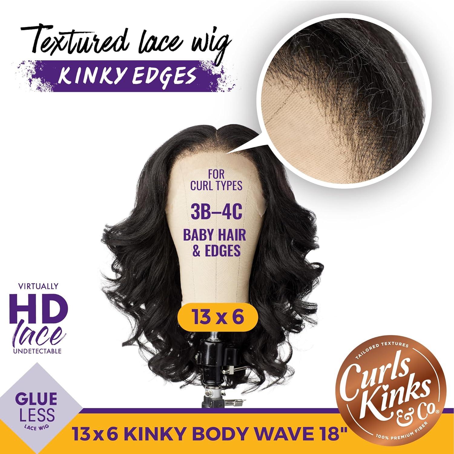 imageSensationnel Curls Kinksandco Kinkyedges Wig Kinky Body Wave 18 Inch 13X6 Lace Frontal Natural Kinkytexture Edged Hairline for Natural 3C to 4C Hair Textures 2 DARKBROWN1B OFFBLACK