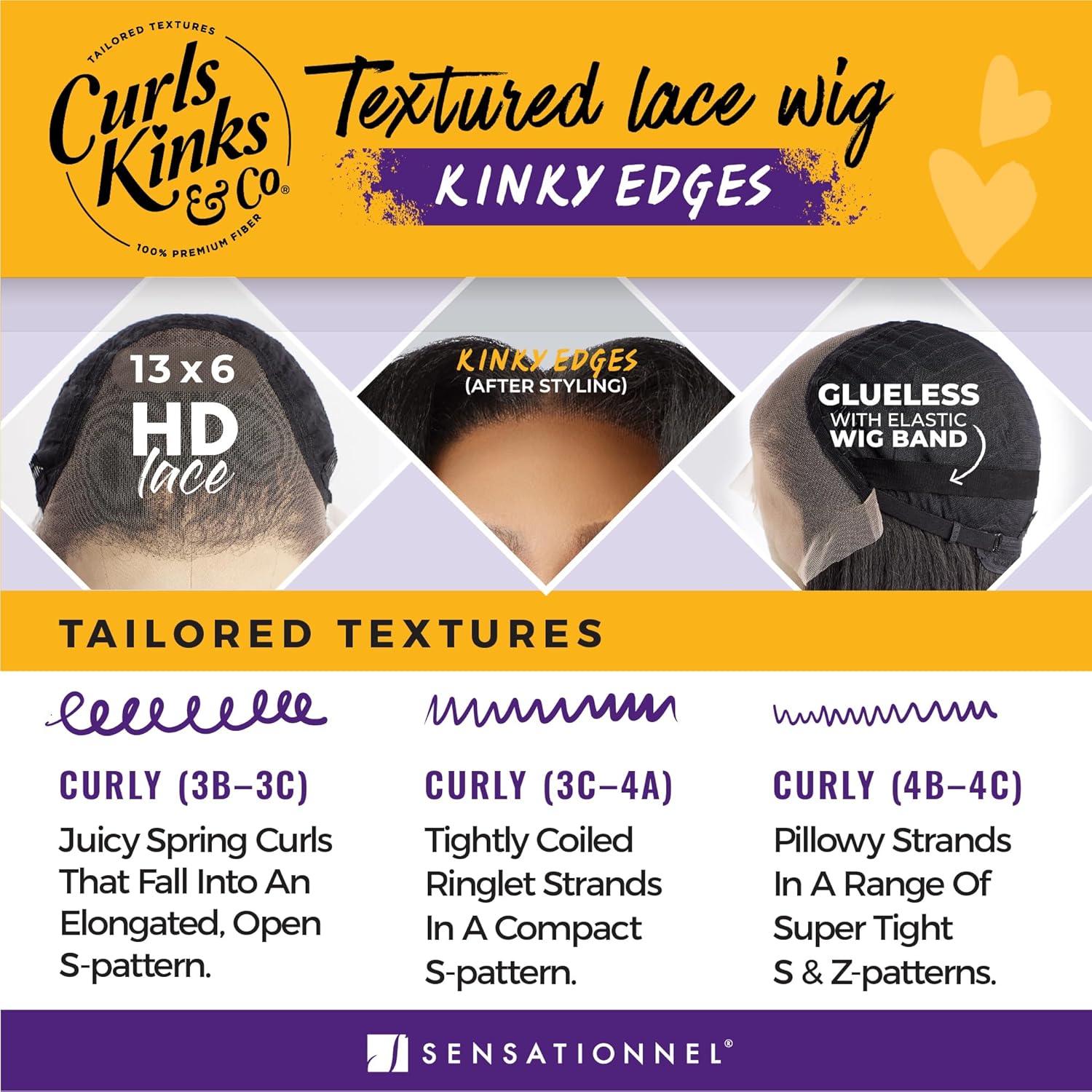 imageSensationnel Curls Kinksandco Kinkyedges Wig Kinky Body Wave 18 Inch 13X6 Lace Frontal Natural Kinkytexture Edged Hairline for Natural 3C to 4C Hair Textures 2 DARKBROWN1 JETBLACK
