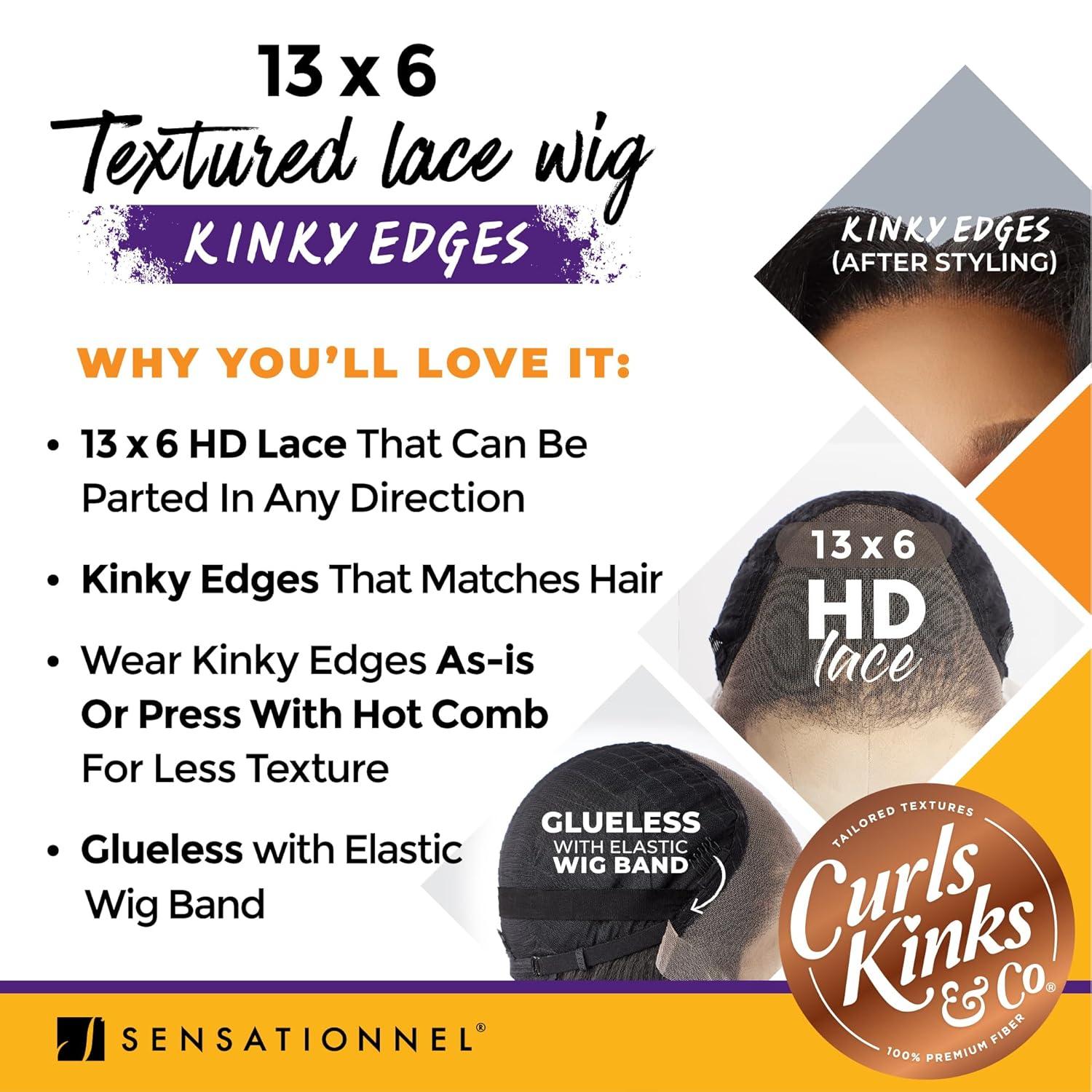 imageSensationnel Curls Kinksandco Kinkyedges Wig Kinky Body Wave 18 Inch 13X6 Lace Frontal Natural Kinkytexture Edged Hairline for Natural 3C to 4C Hair Textures 2 DARKBROWNBALAYAGEMOCHA
