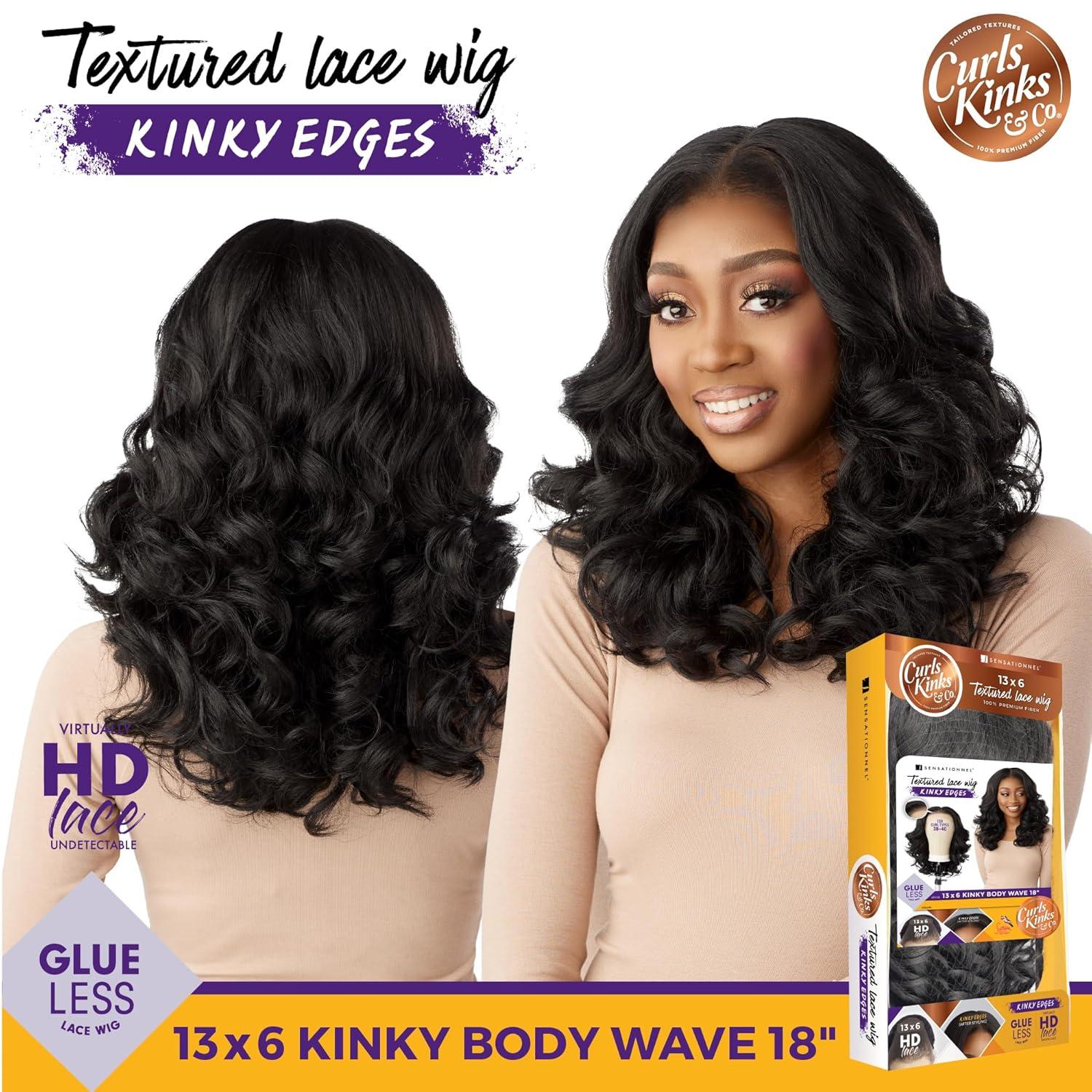 imageSensationnel Curls Kinksandco Kinkyedges Wig Kinky Body Wave 18 Inch 13X6 Lace Frontal Natural Kinkytexture Edged Hairline for Natural 3C to 4C Hair Textures 2 DARKBROWN2 DARKBROWN