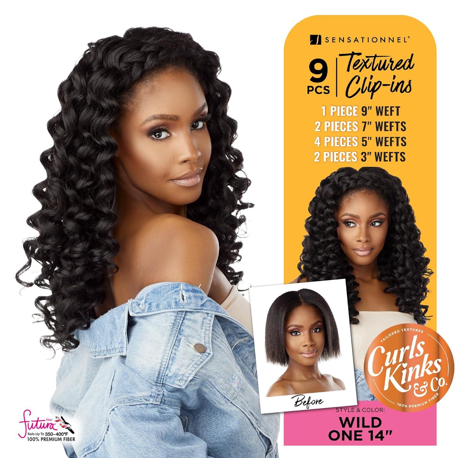 imageSensationnel Curls kinksandco clip in wide one 14 inch easy to use clips for natural 3c to 4c hair textures 1 JETBLACK1B OFFBLACK