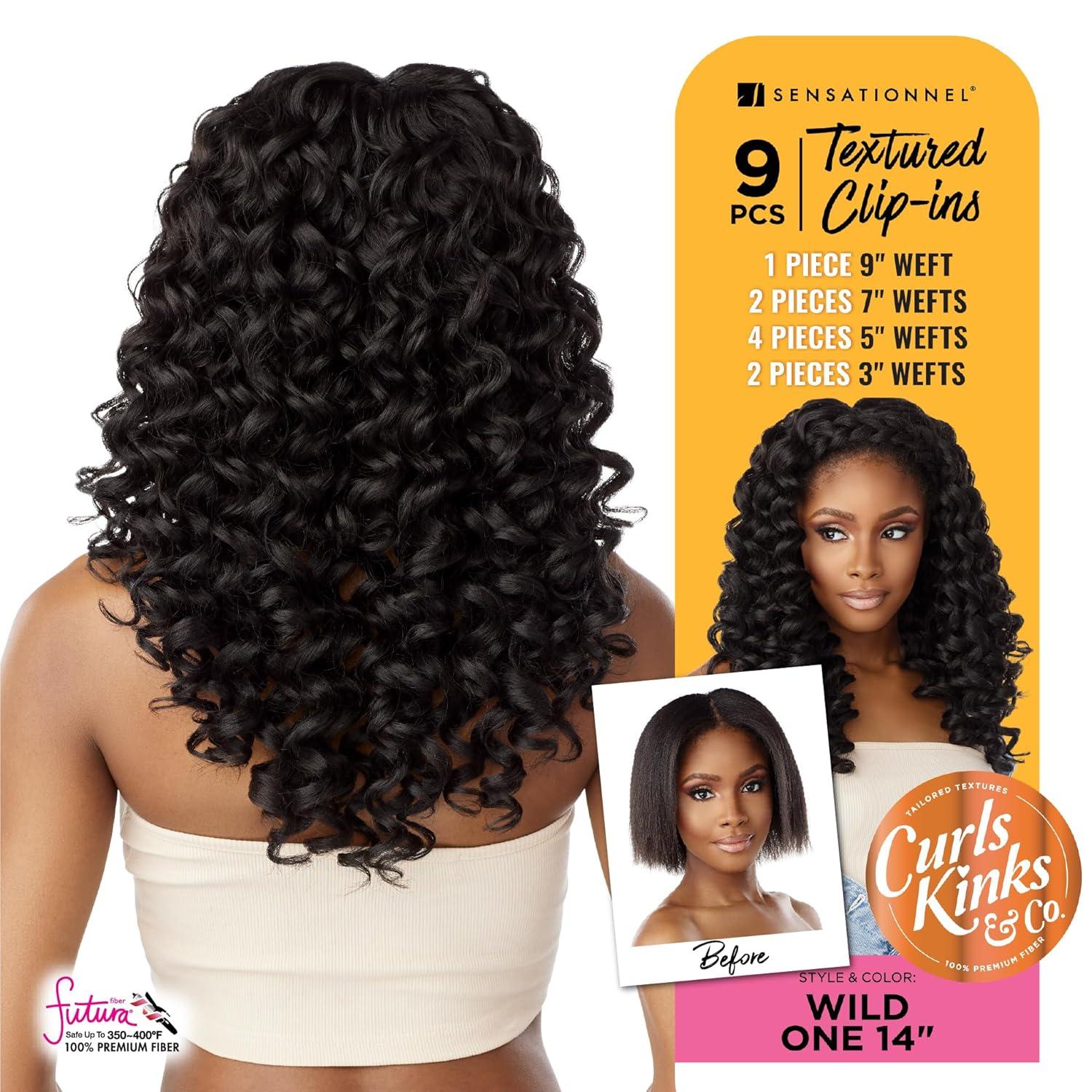 imageSensationnel Curls kinksandco clip in wide one 14 inch easy to use clips for natural 3c to 4c hair textures 1 JETBLACK4 MEDBROWN