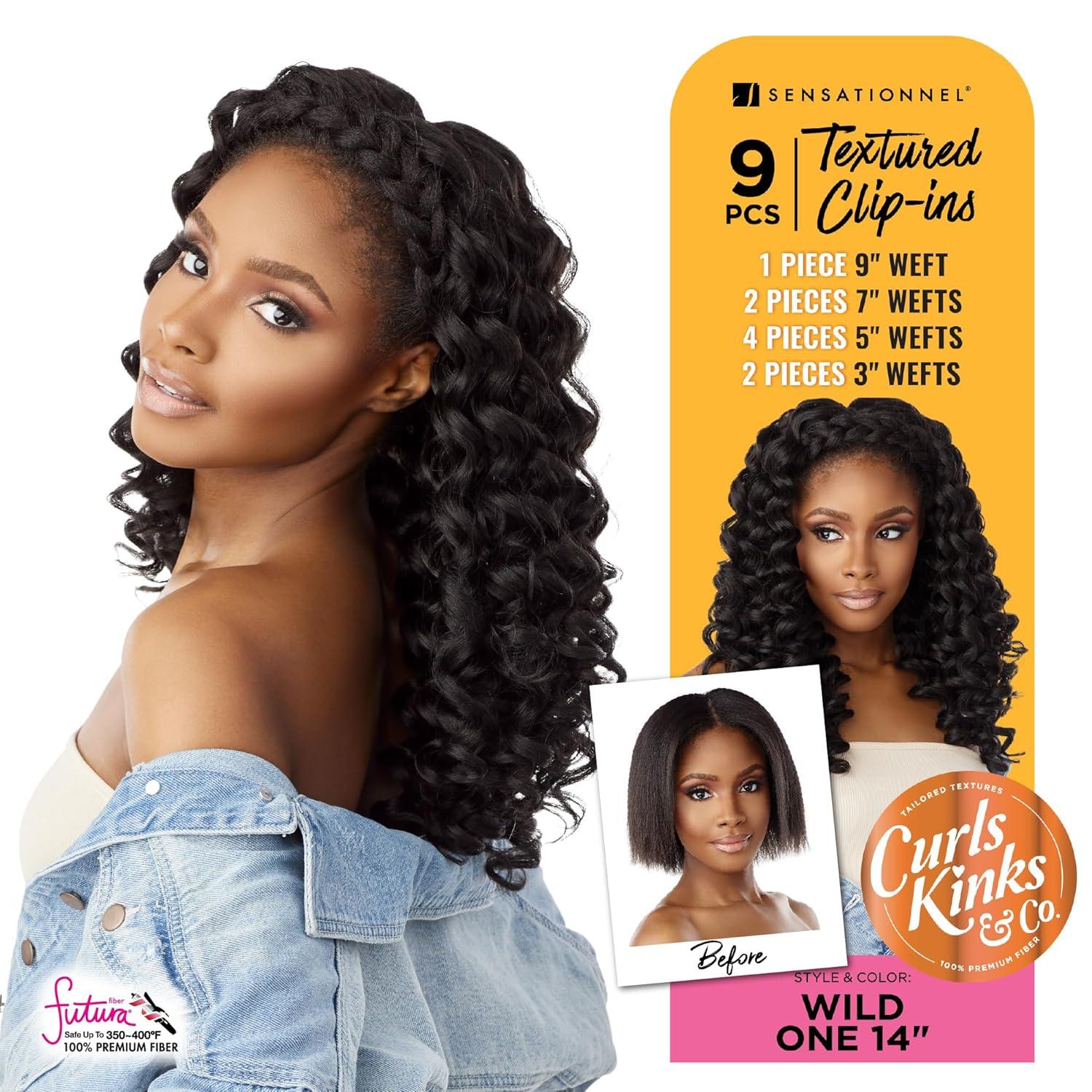 imageSensationnel Curls kinksandco clip in wide one 14 inch easy to use clips for natural 3c to 4c hair textures 1 JETBLACKT227